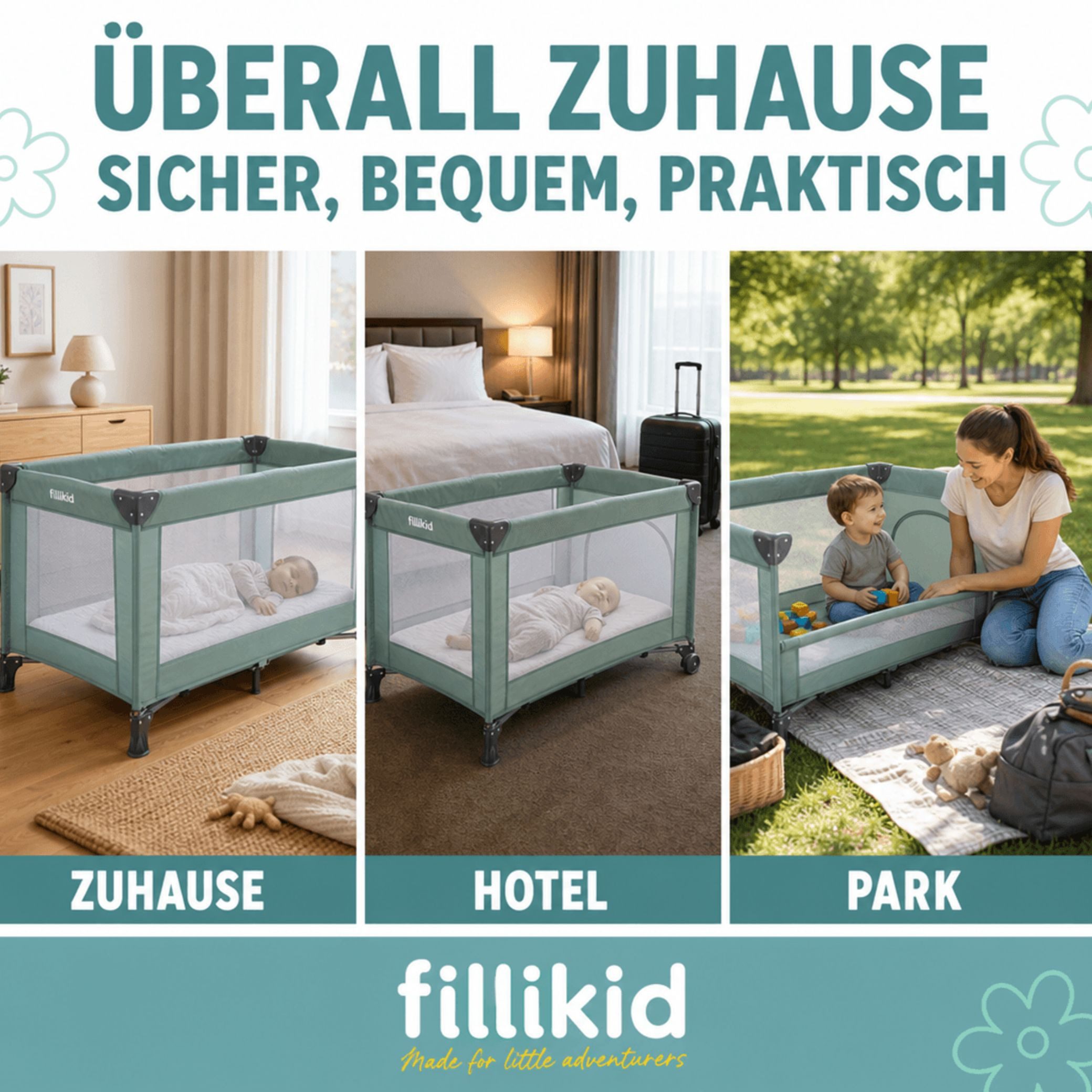Fillikid Baby-Reisebett Reisebett Valentia 120x60 cm Exklusiv