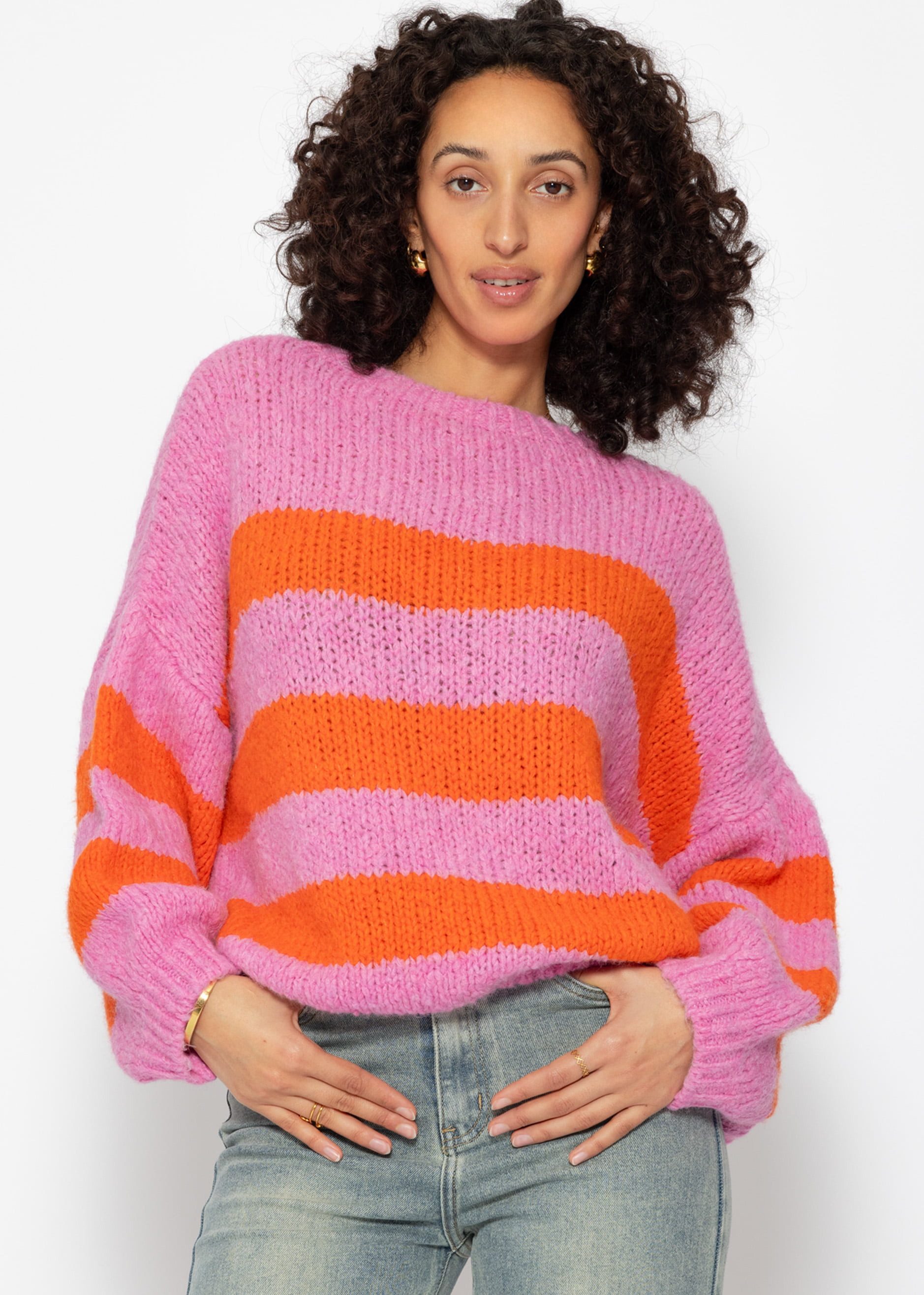 Strickpullover Pullover mit Streifenmuster in Pink und Orange