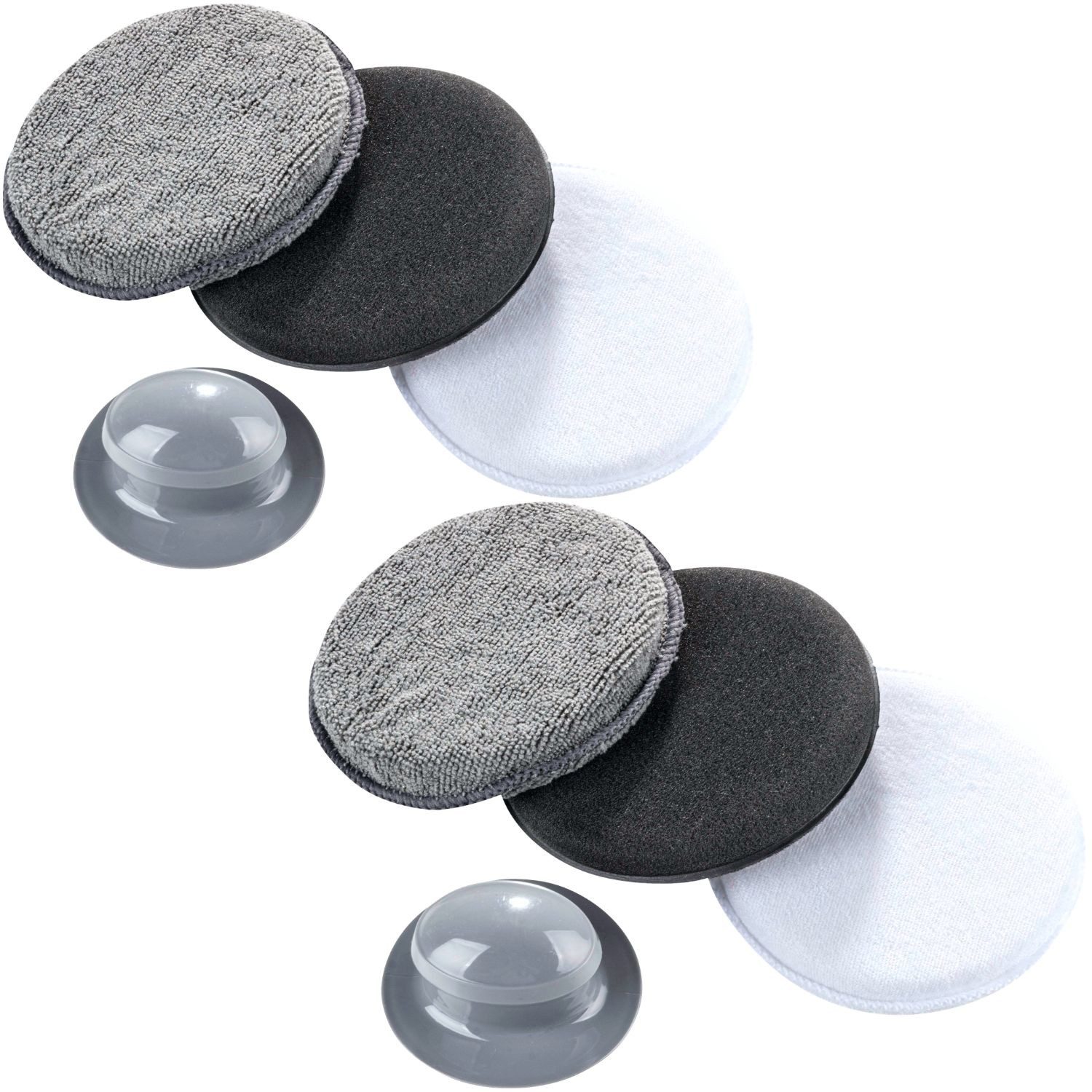 WALSER Polierpad Profi Set 6x Applikator Pads + Griff Mikrofaser, Auto Polierpad Schwamm Hand Pad Kissen Politur Wachs Reinigung Pflege