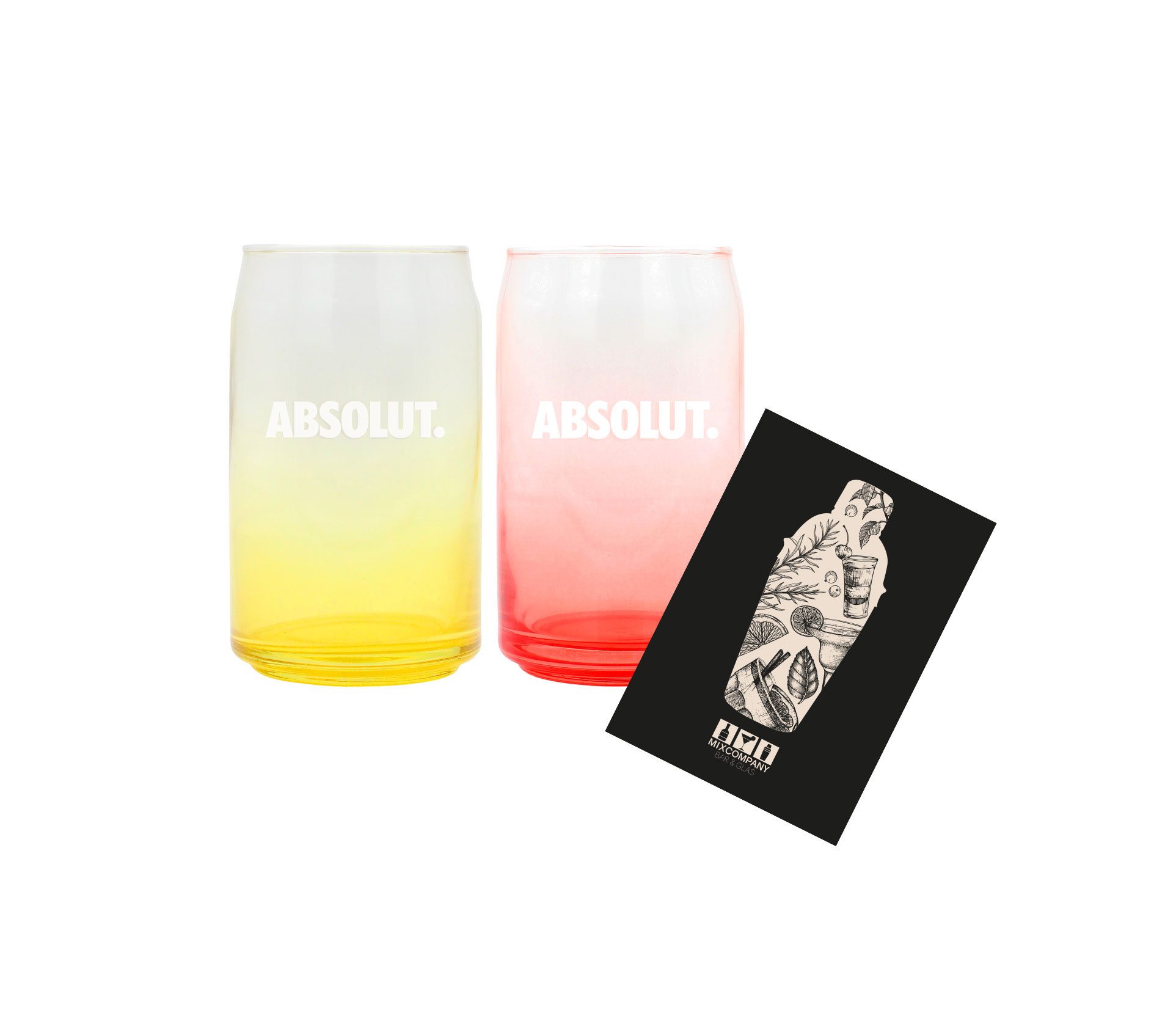 Absolut Gläser-Set Absolut Vodka 2er Set Longdrink Glas Tumbler farbig - Gelb und Rot