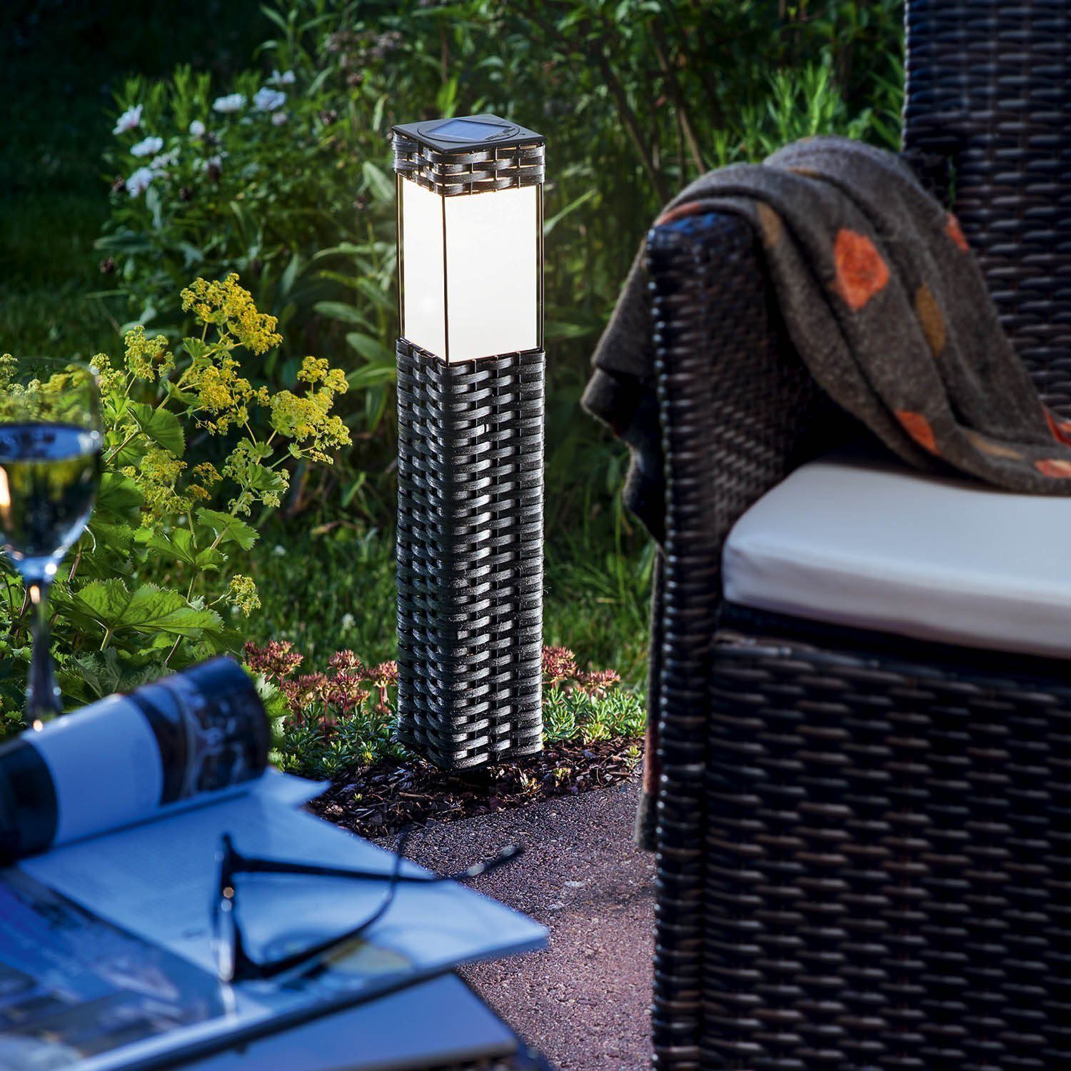 BUVTEC LED Gartenleuchte BUVTEC '3er Set' LED Solar Standleuchtenset Rattan 3500 K