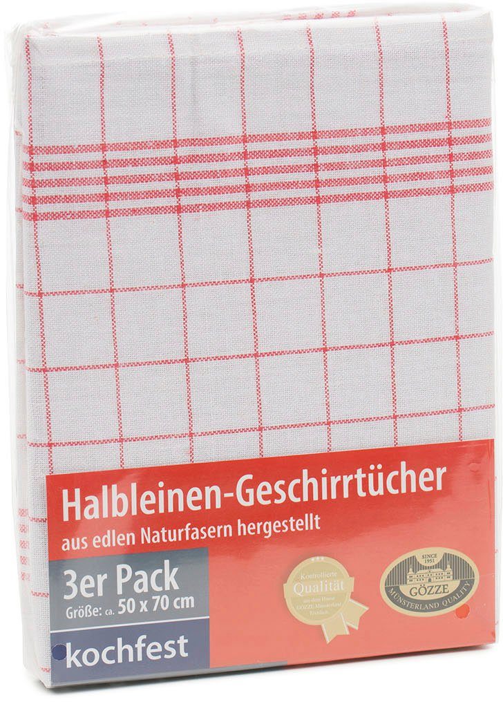 (Set, edlen Gözze 60152, Des. Naturfasern Geschirrtuch 3-tlg), aus Halbleinen rot Geschirrtuch,