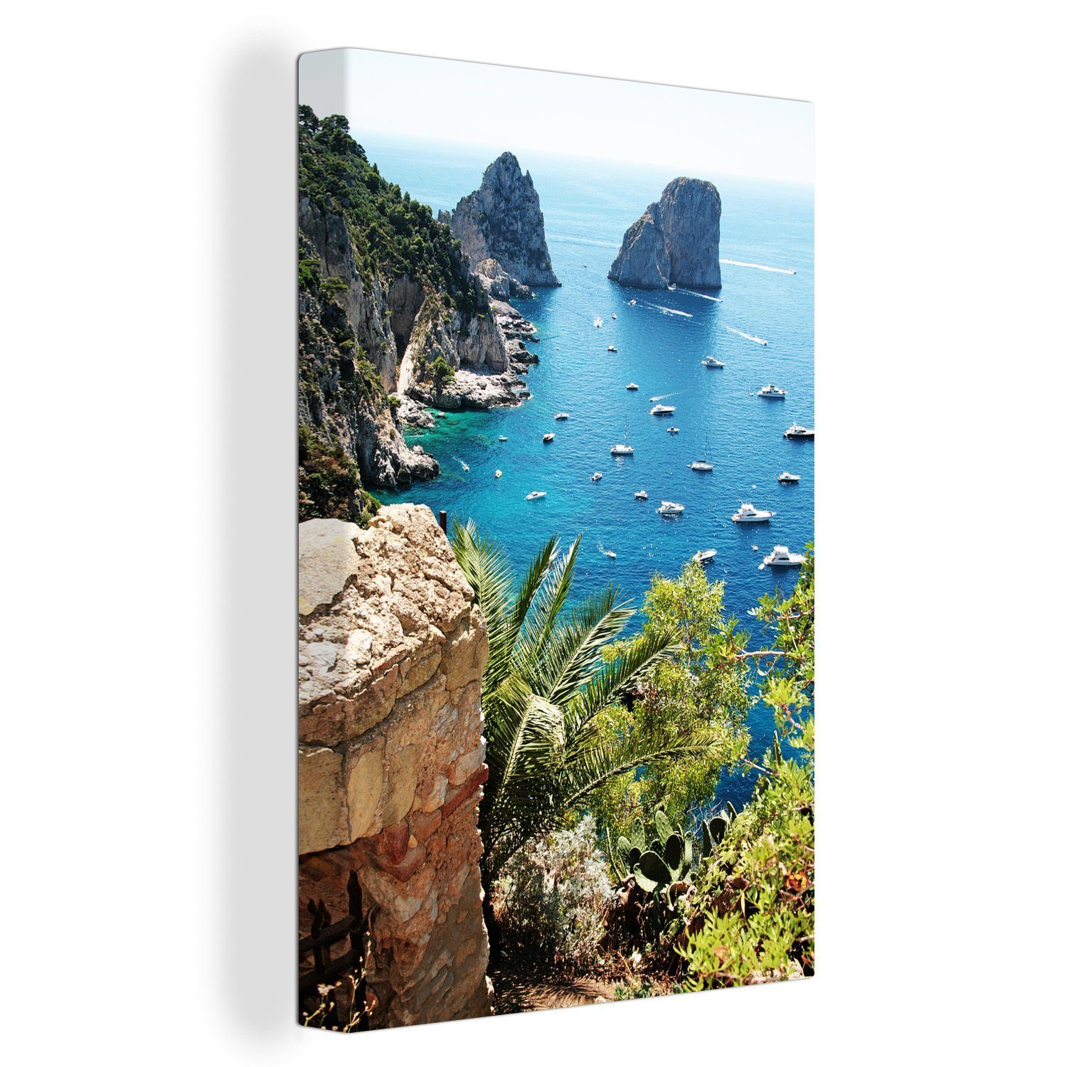 OneMillionCanvasses® Leinwandbild Boote, die vor Capri im Meer treiben, (1 St), Leinwandbild fertig bespannt inkl. Zackenaufhänger, Gemälde, 20x30 cm | Leinwandbilder