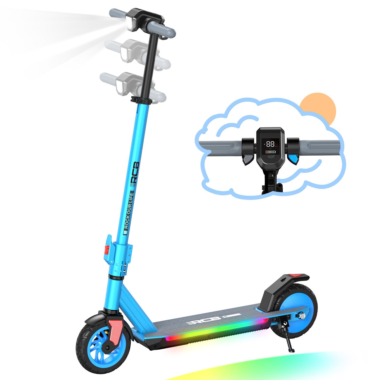 RCB TECH Elektro-Kinderroller R12 PRO mit verstellbarer Höhe, 7-Zoll-Vollgu günstig online kaufen