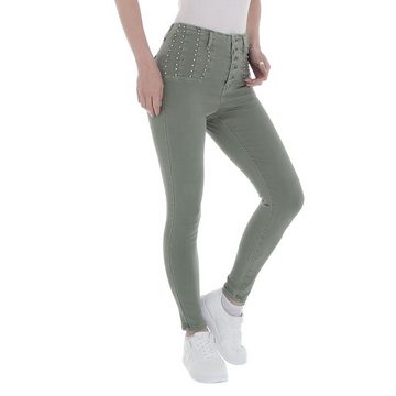Ital-Design Skinny-fit-Jeans Damen Freizeit Strass Stretch High Waist Jeans in Grün