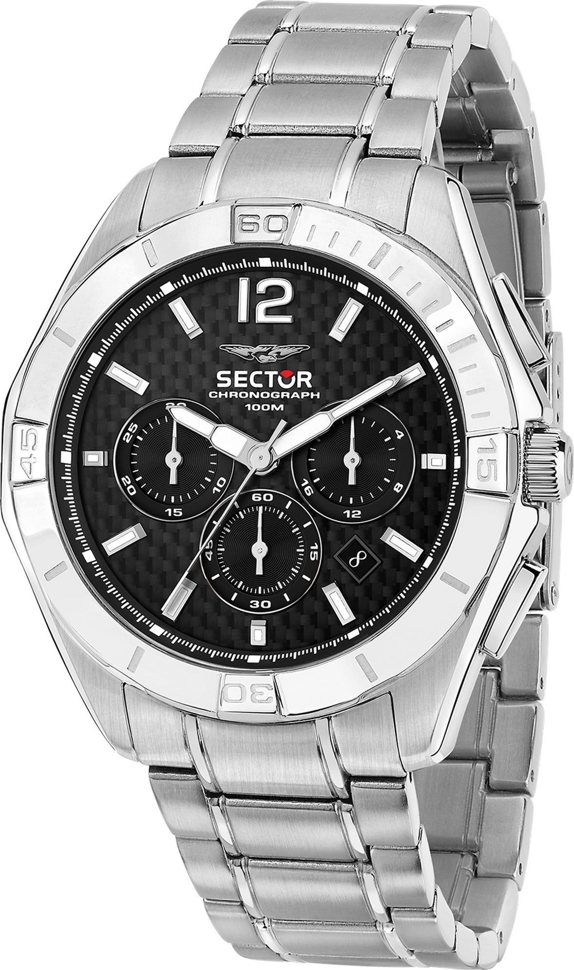Sector Chronograph Sector Chrono, (48mm), Fashion Armbanduhr Herren silber, Herren Edelstahlarmband groß Armbanduhr rund