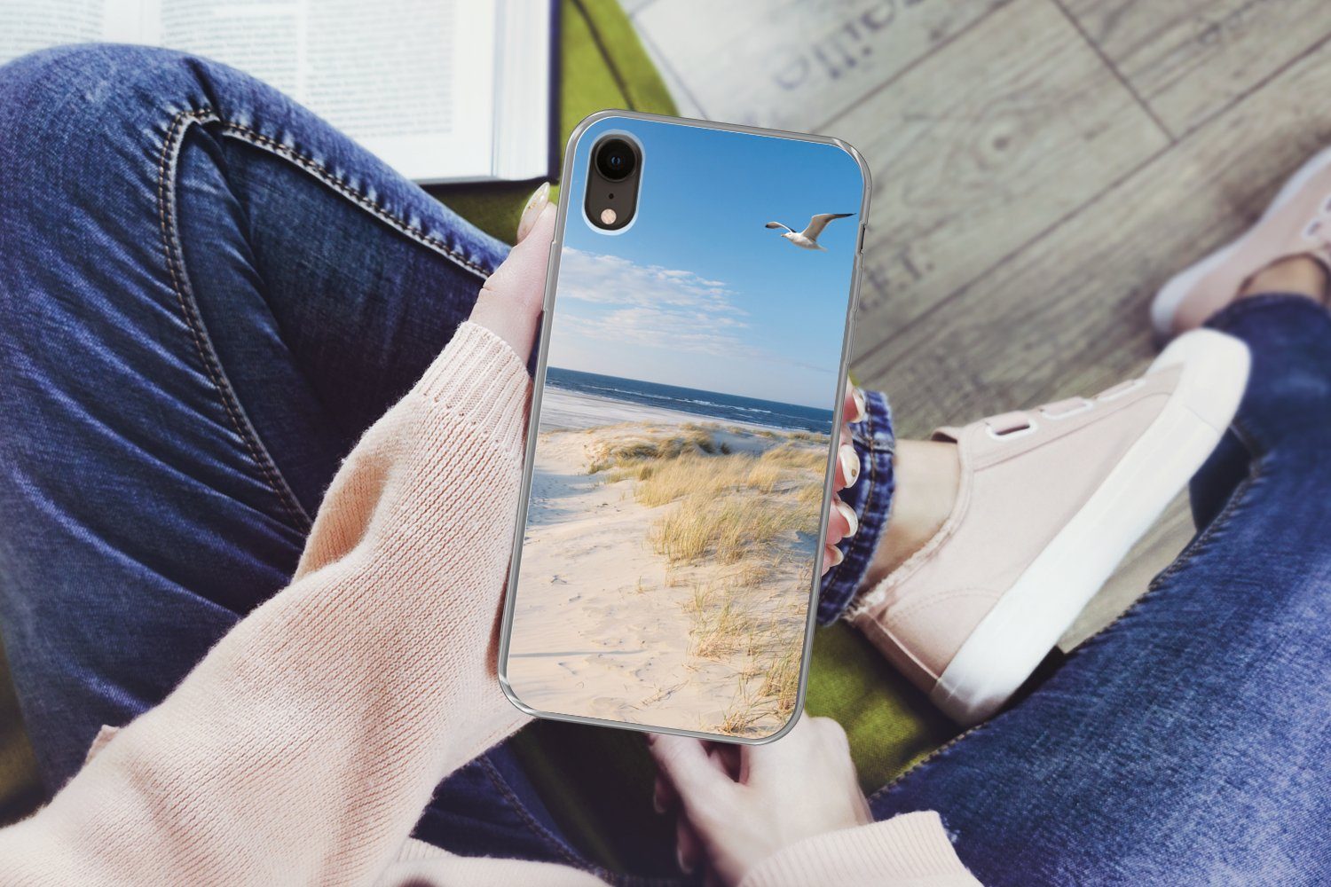 MuchoWow Handyhülle für Apple iPhone XR Düne - Möwe - Strand - Meer - Sonne, Smartphone-Bumper, Print, Handy Schutzhülle Dünn