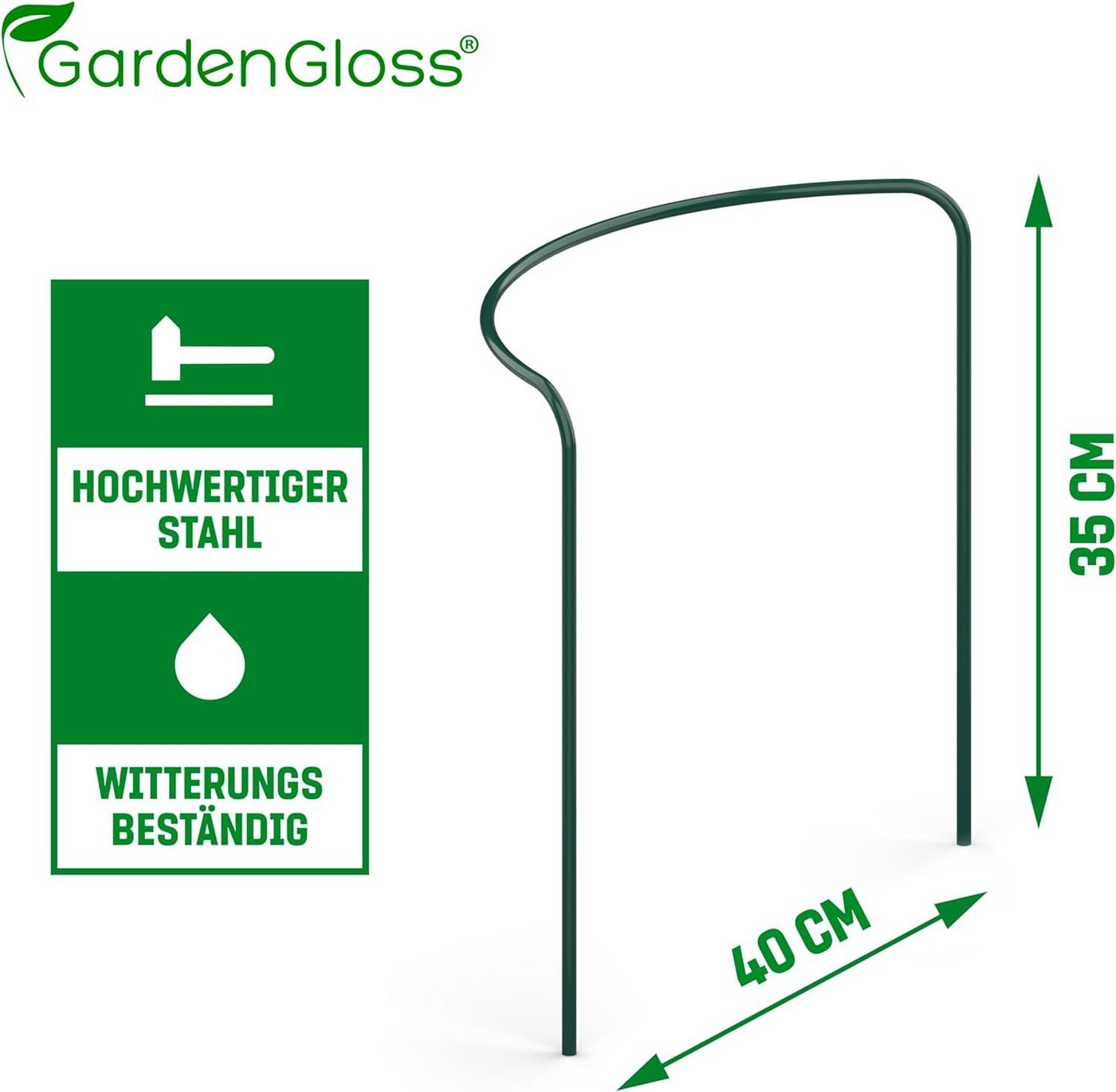 Thumbnail - GardenGloss Spalier Stahlstrauch- und Staudenstützen für Blumen, Hortensien, und Rosen, 10 St.