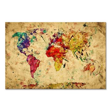 WallSpirit Leinwandbild "Vintage Weltkarte" - XXL Wandbild, Leinwandbild geeignet für alle Wohnbereiche