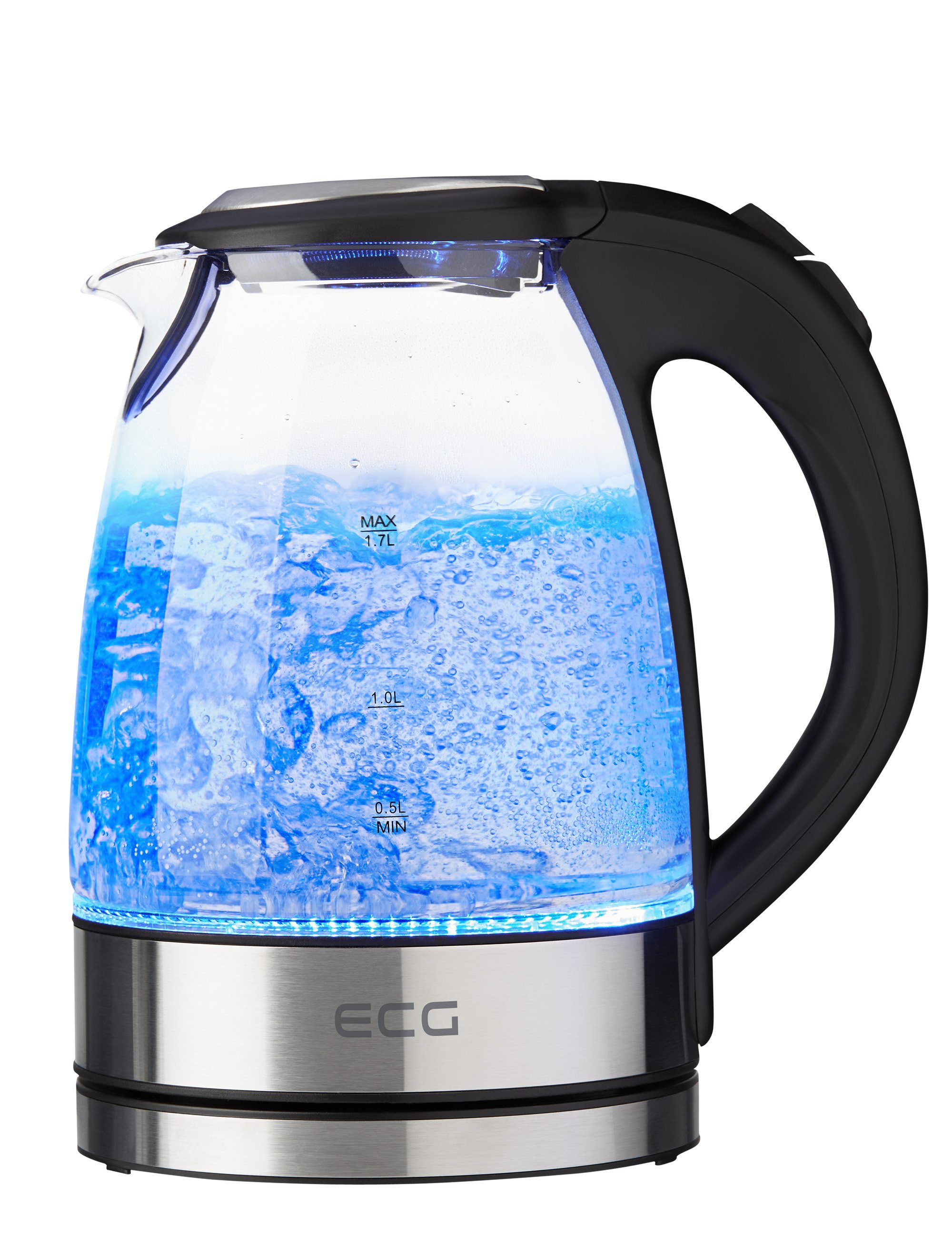 ECG Wasserkocher RK 1776, 1,7 l, 2200 W, Blaue Hintergrundbeleuchtung, Verdecktes Heizelement, Volumen 1,7 l