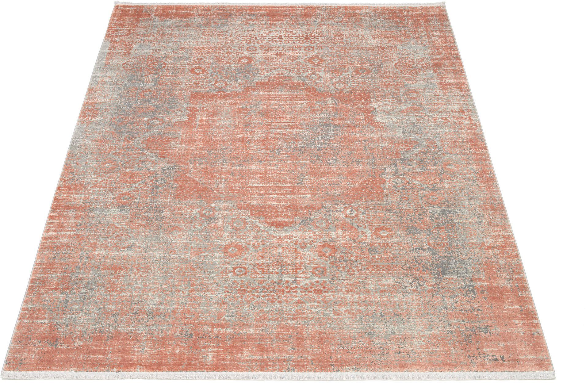 OCI DIE TEPPICHMARKE Teppich COLOUR MEDI, rechteckig, Höhe: 8 mm, Glanz Viskose, mit Fransen, Hoch Tief Struktur, Vintage, Wohnzimmer