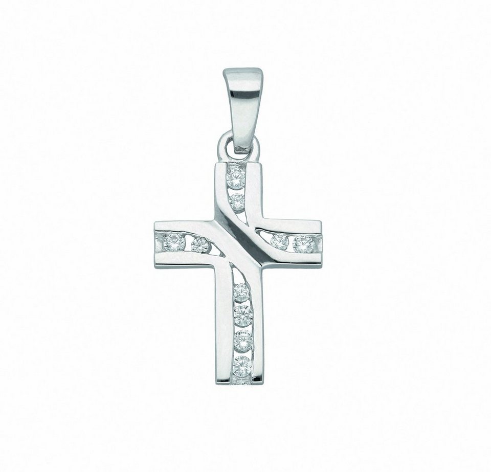 Adelia´s Kette mit Anhänger 925 Silber Kreuz Anhänger mit Zirkonia,  Schmuckset - Set mit Halskette, Maße des Anhängers - Breite 12,8 mm - Höhe  17,3 mm