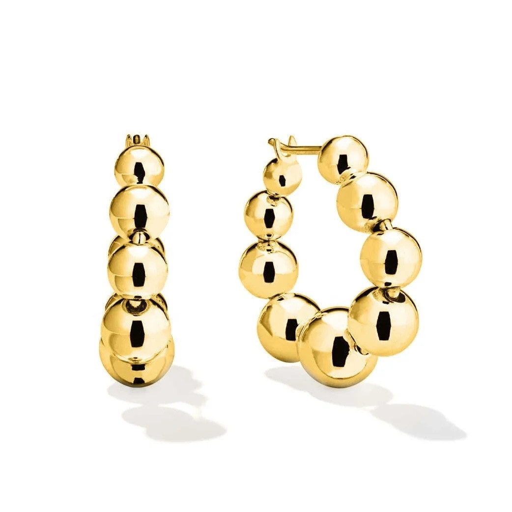 ROUGEMONT Paar Creolen Schicke Kugel Design Creolen Ohrringe Edelstahl 18 K Gold Hoops