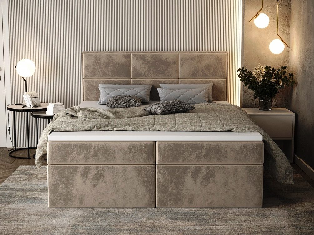 B&B Home Boxspringbett Boxbett Galla 180 cm 200 cm (H3 Matratze Bonellfederung, Kopfteil, Bettkasten und Topper)