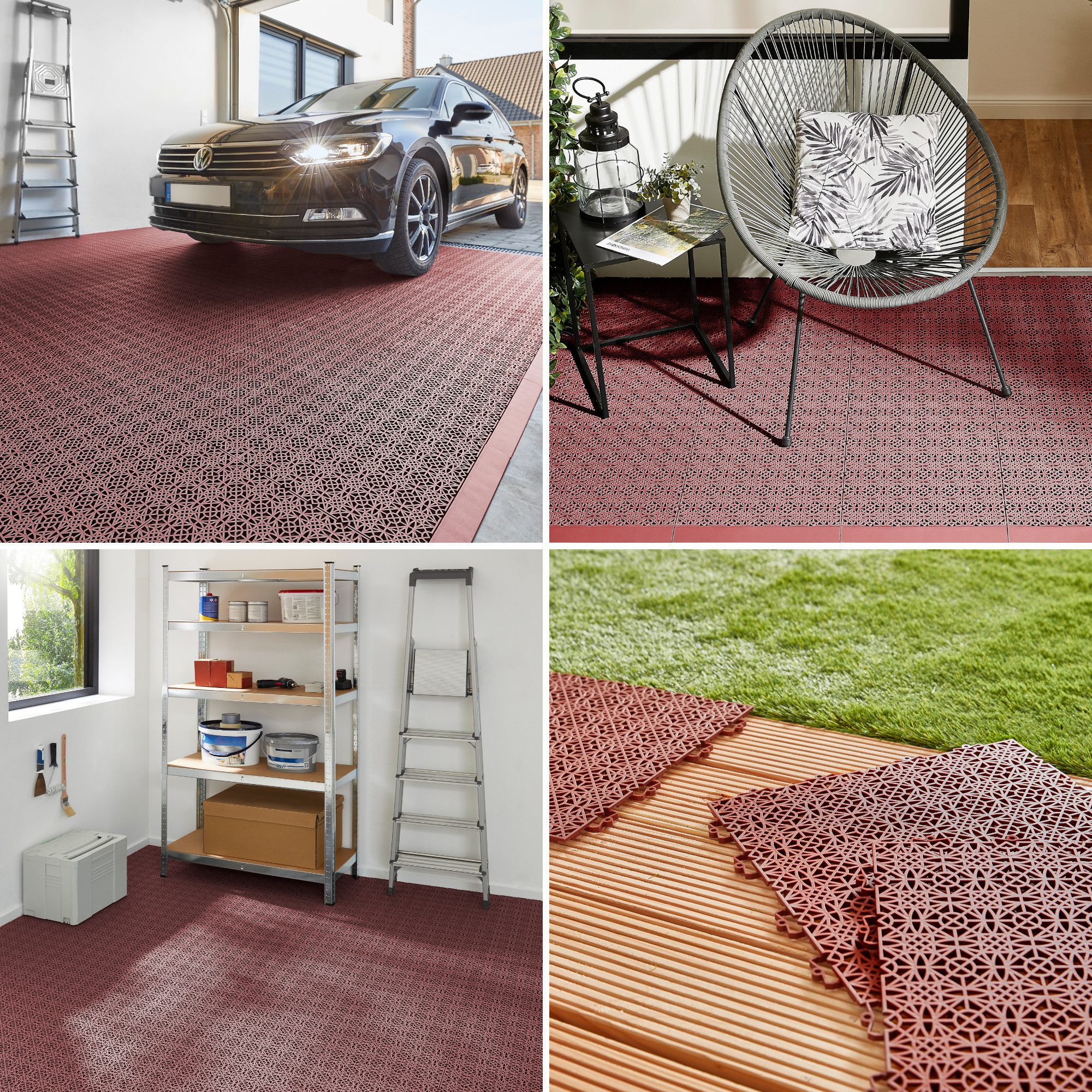 Andiamo Kunststoff-Fliesen Terra Sol, Terrassenfliesen, wetterfest, Made in Switzerland, Set, 7 St., erhältlich mit 7 Stück (1 qm), 14 Stück (2 qm) oder 35 Stück (5 qm), Klickfliesen, 38x38 cm, Balkon Bodenbelag, UV-beständig