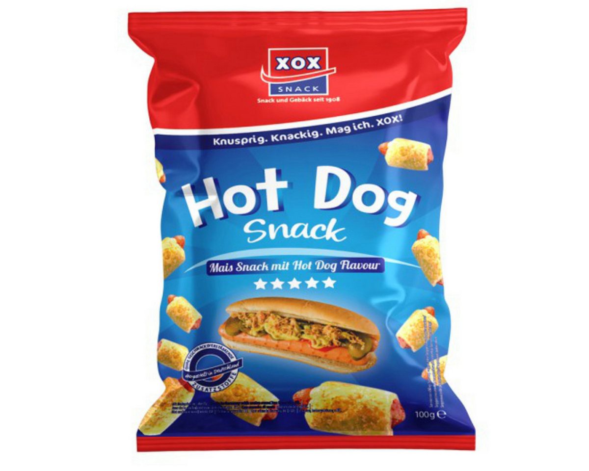 XOX Knabberei, XOX Hot Dogs knuspriger Maissnack mit Hot Dog Geschmack 100g