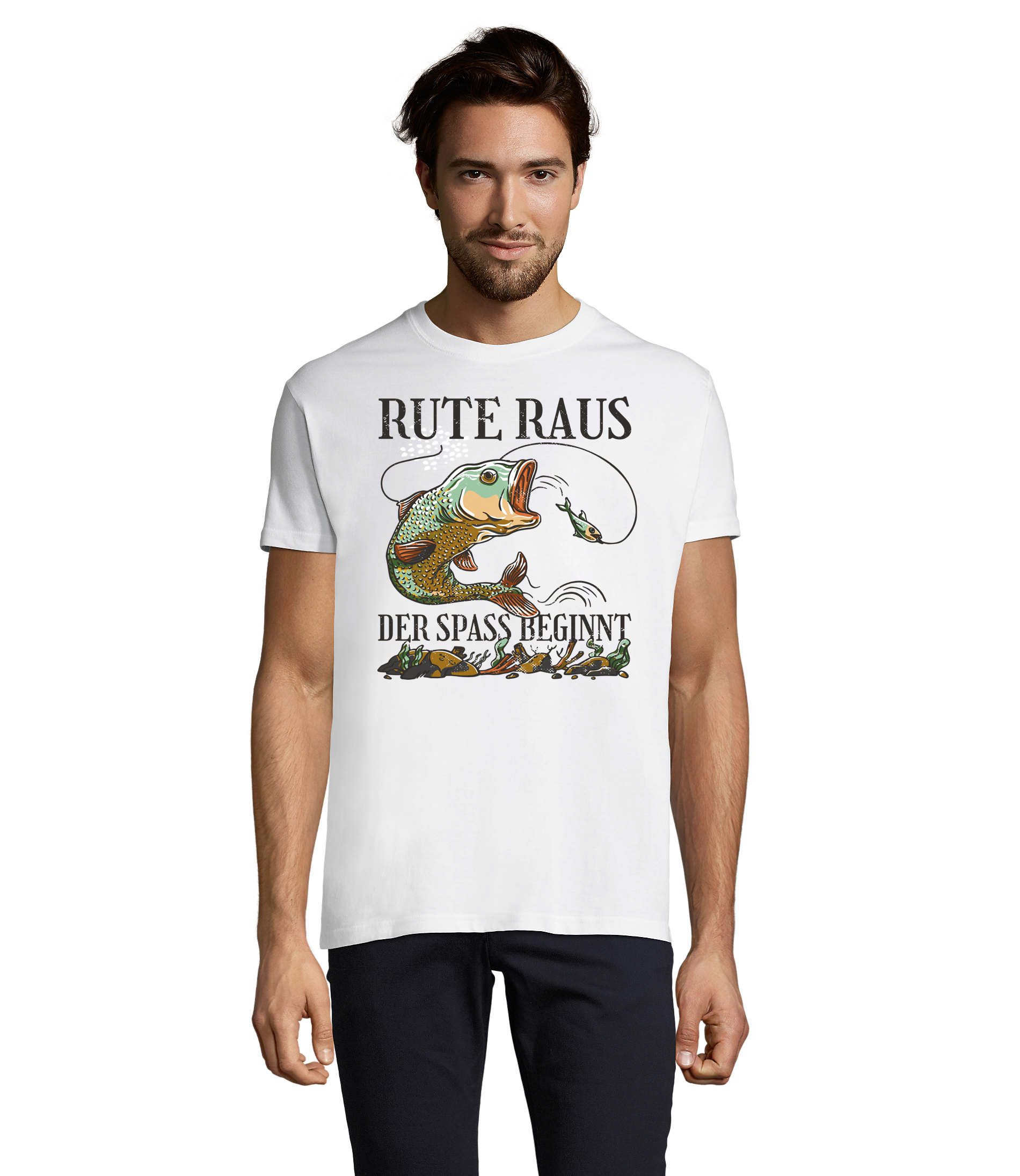 T-Shirt Rute Raus Fischer Angler Herren Shirt Fisch Fun Motiv