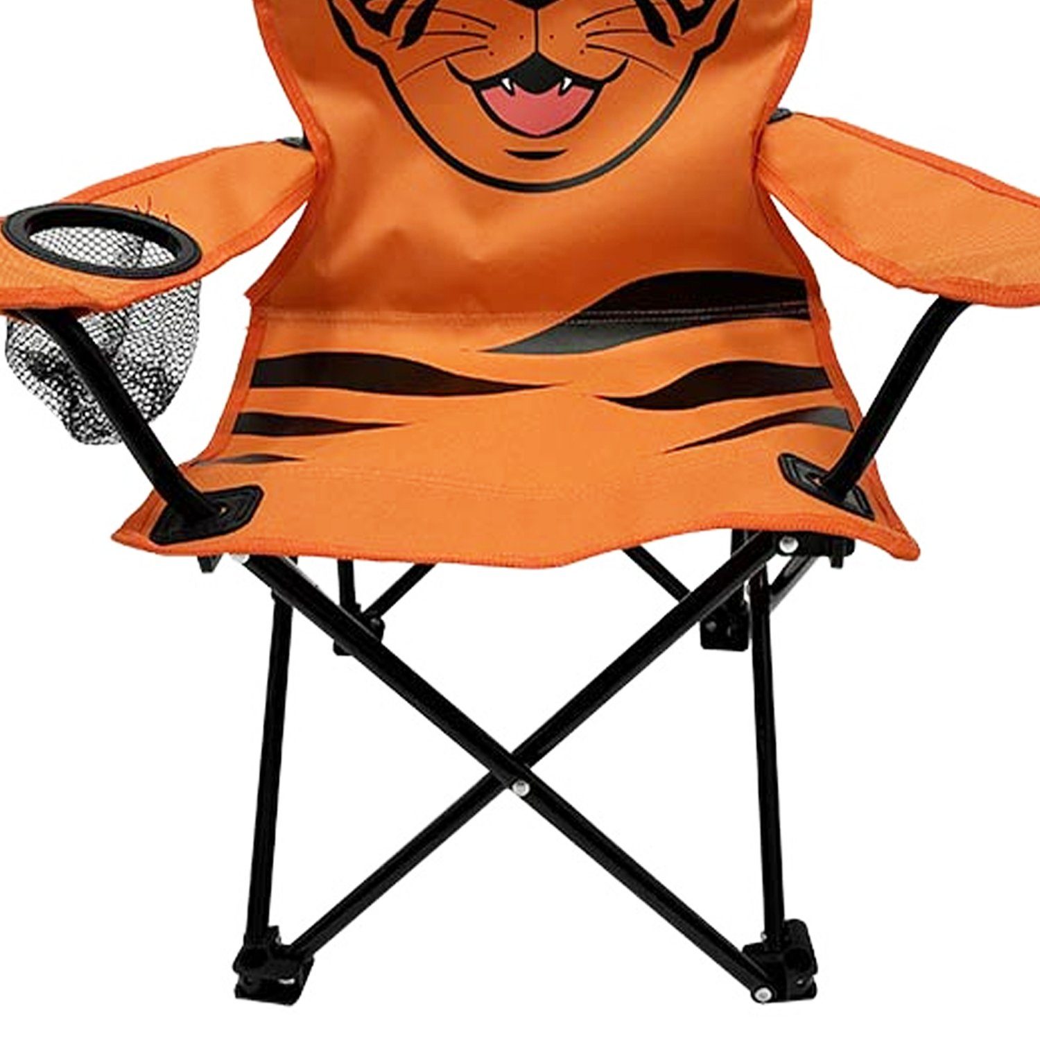 Mojawo Klappstuhl Kinder Anglersessel Orange mit Getränkehalter und Tasche Motiv Tiger – Bild 3 von 5