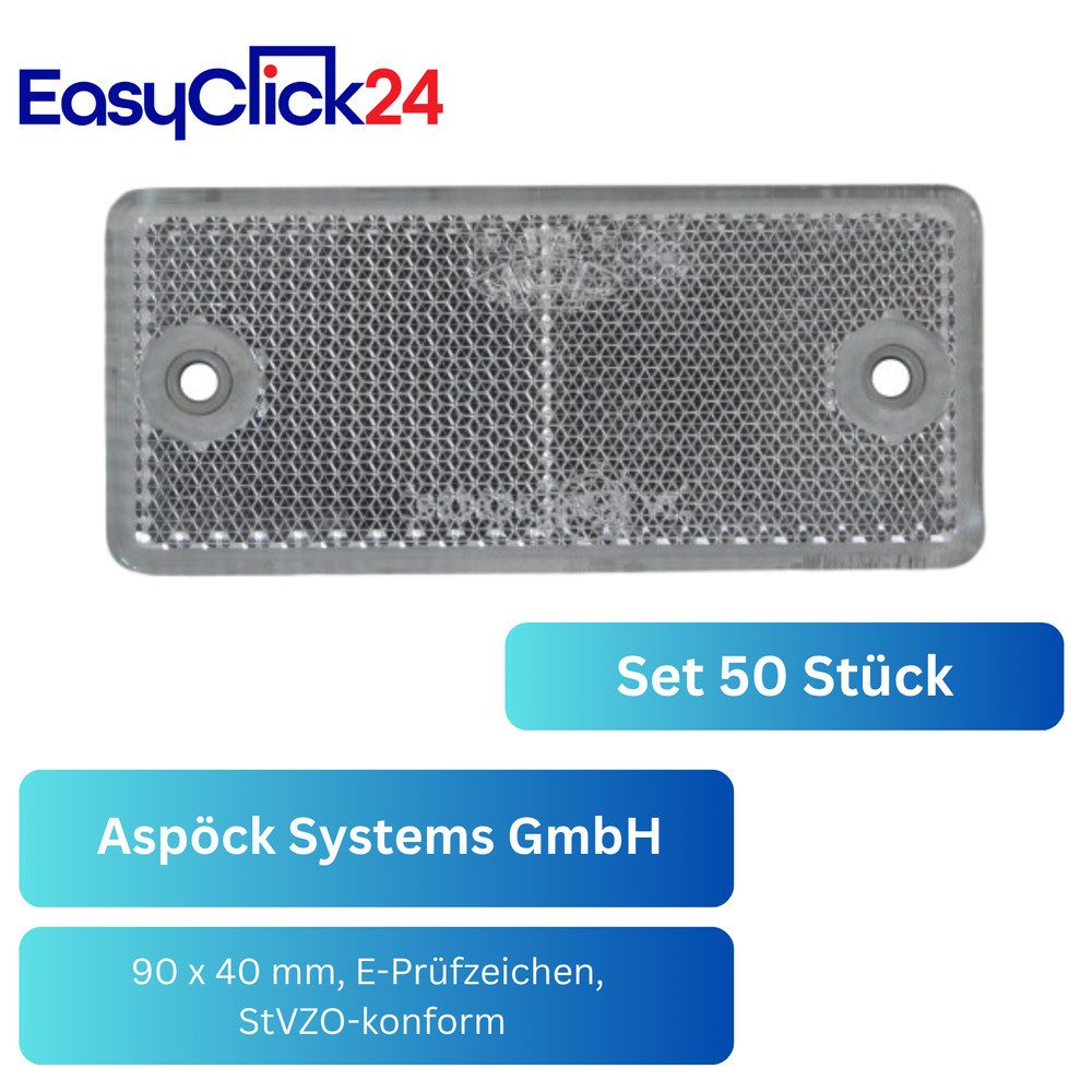 Aspöck Anhänger 50x Aspöck Rückstrahler weiß 90x40mm schraubbar E-Prüfzeichen Anhänger, E-geprüft