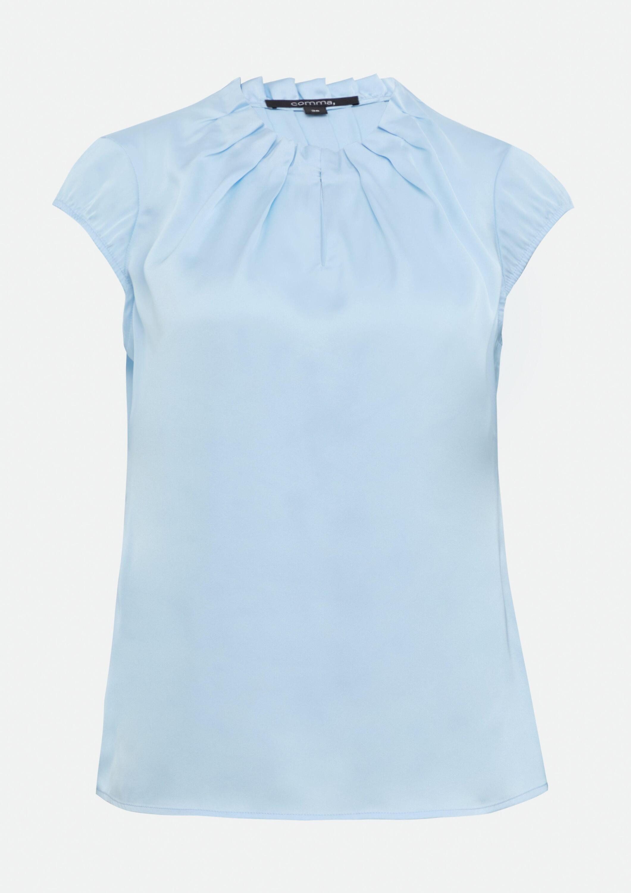 comma Kurzarmbluse Bluse Satin-Bluse mit Raffung