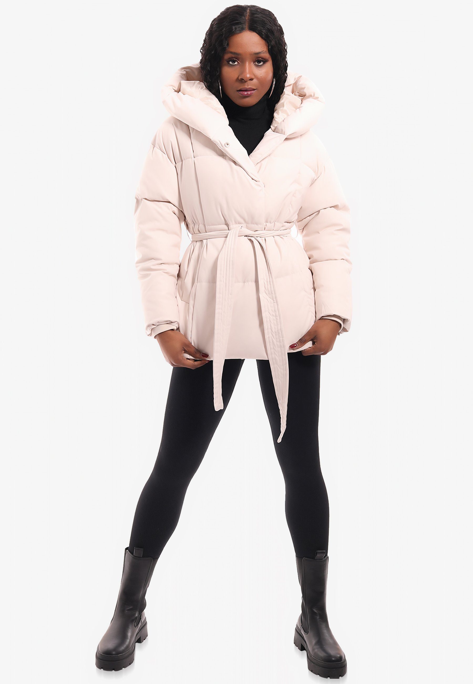 YC Fashion & Style Winterjacke Steppjacke mit XXL Kapuze und Taillengürtel günstig online kaufen