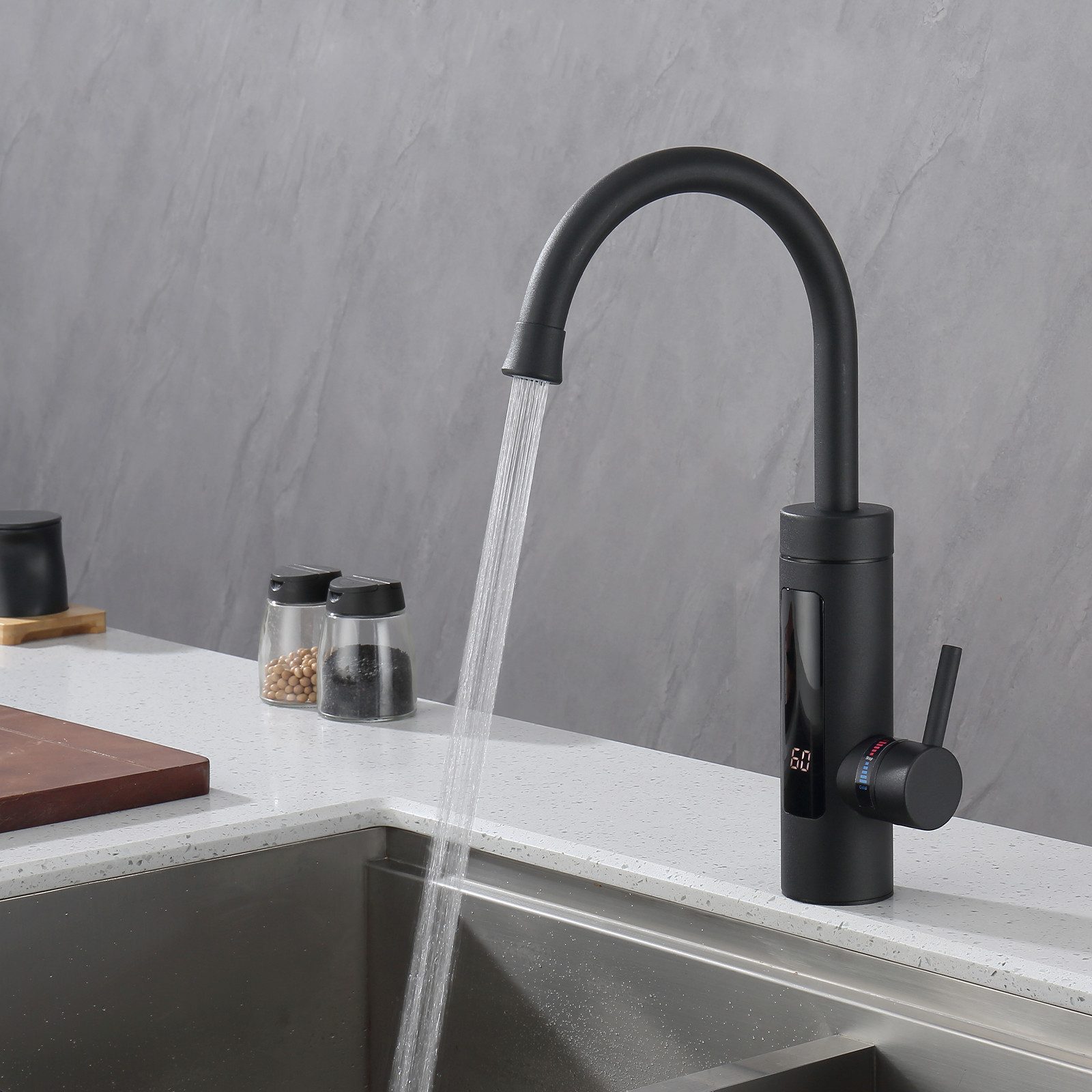 HOMELIVE Küchenarmatur mit durchlauferhitzer,Spültischarmatur küche,küchenarmatur edelstahl Elektrische Durchlauferhitzer,Smart Heater Wasserhahn 360° drehbar