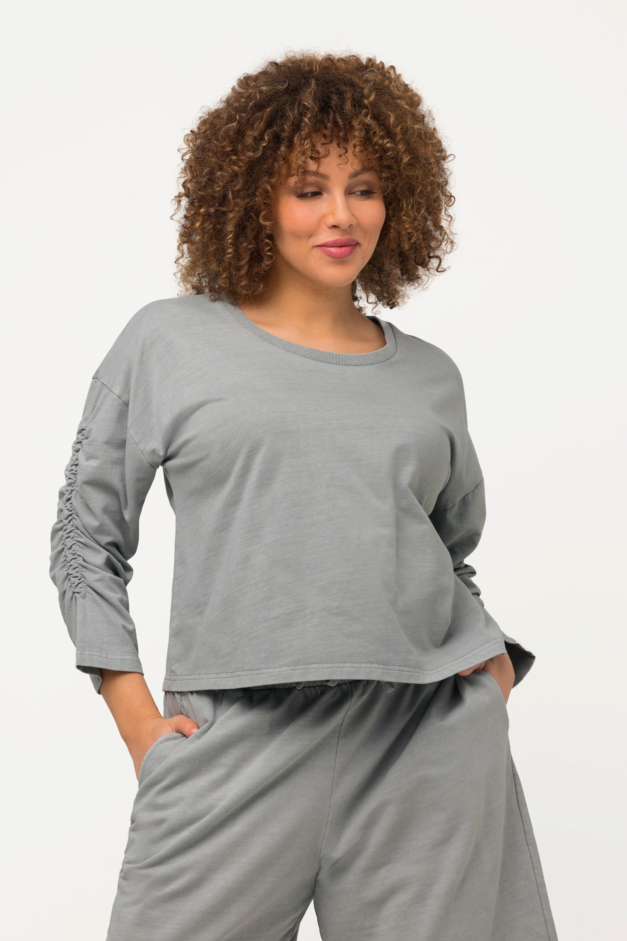Ulla Popken Sweatshirt Sweatshirt kurz Oversized Rundhals 3/4-Arm