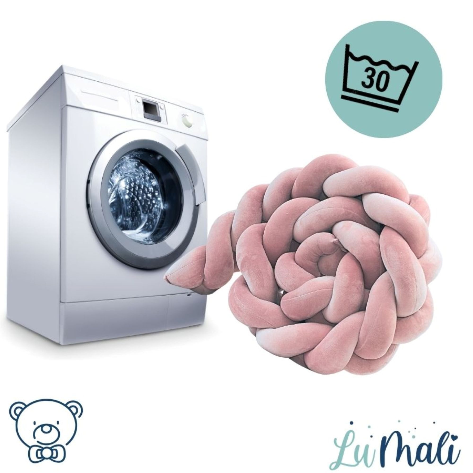 LuMali Nestchenschlange Bettschlange geflochten 210cm Nestchen Bettumrandung Babybett Zopf, Stillkissen Seitenschläfer Velour weich hypoallergen Pastellfarben