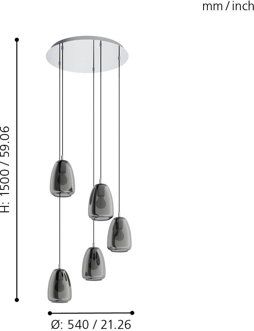 EGLO Hängeleuchte ALOBRASE, ohne Leuchtmittel, Leuchtmittel wechselbar, chrom / Ø54 x H150 cm / Pendellampe / Esstischlampe / Küche