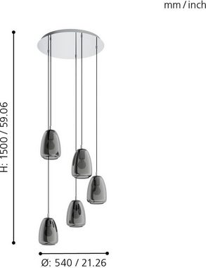 EGLO Hängeleuchte ALOBRASE, Leuchtmittel wechselbar, ohne Leuchtmittel, chrom / Ø54 x H150 cm / Pendellampe / Esstischlampe / Küche