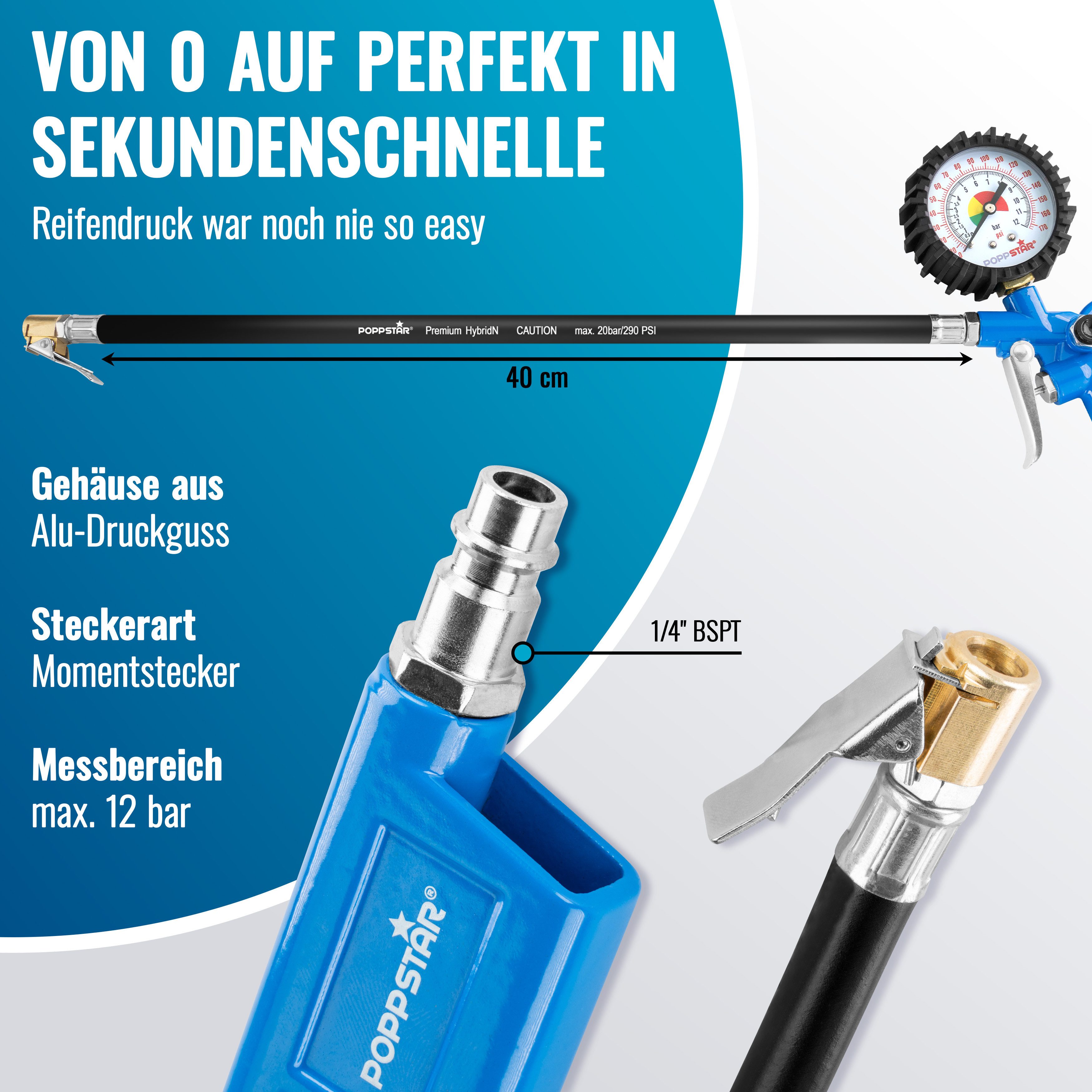 Poppstar Reifenfüllmessgerät, 1-tlg.