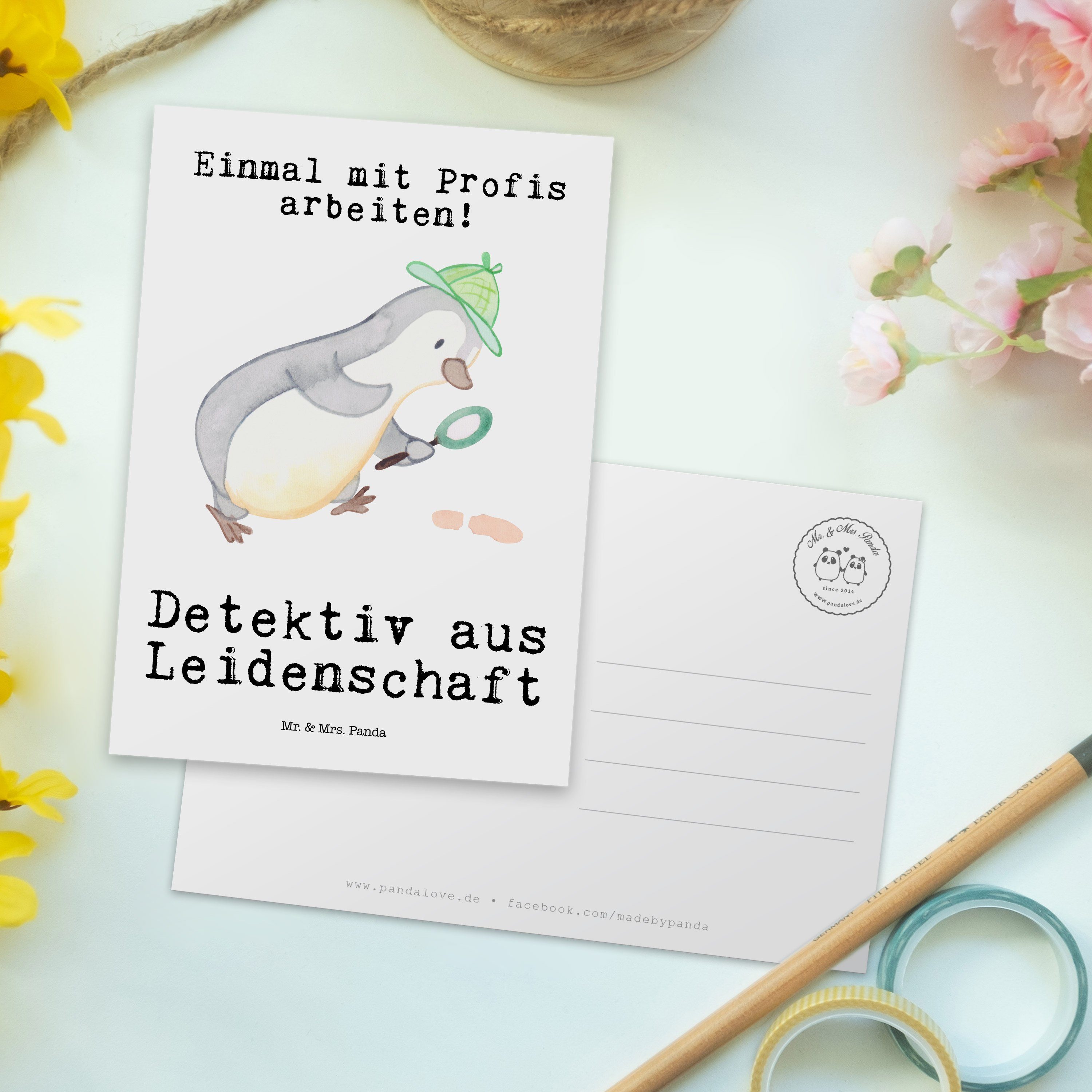 Mr. Wirtsch Panda - Einladungskarte, Detektiv Weiß Geschenk, Leidenschaft Mrs. aus Postkarte - &