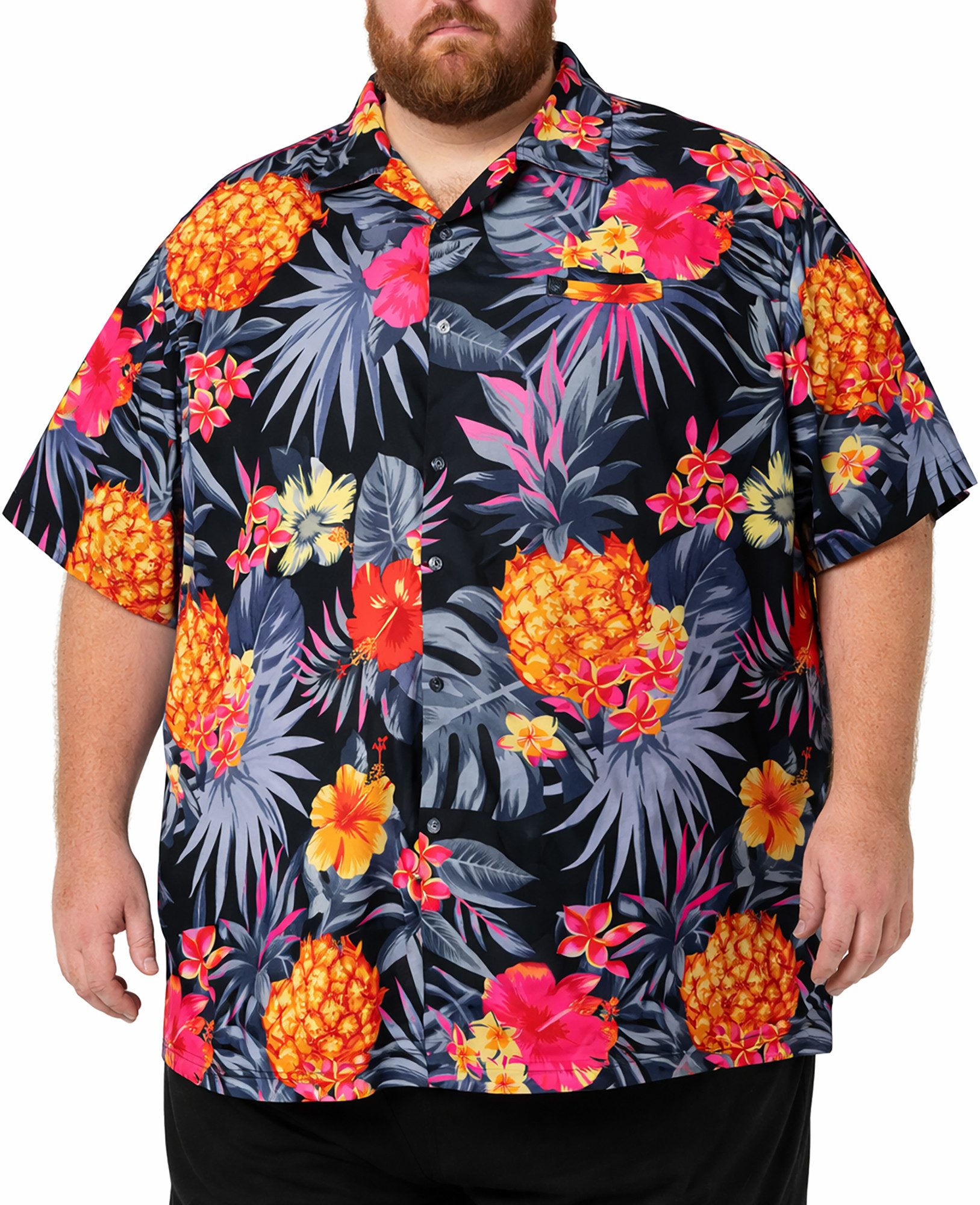 King Kameha Hawaiihemd Pineapple Übergrößen 7XL-12XL Sommerhemd Herren Kurzarm Front-Tasche