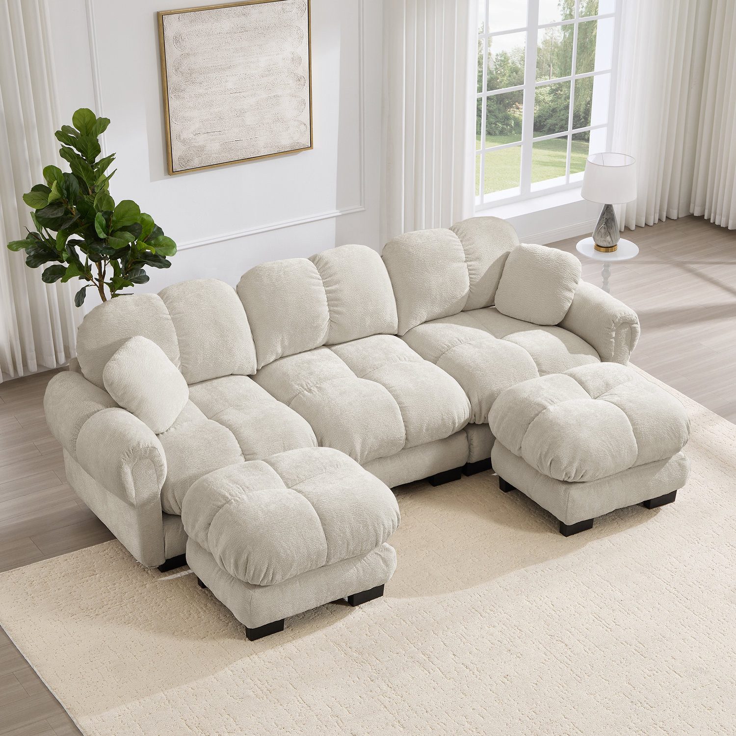 Odikalo 2-Sitzer Schlafsofa Polstersofa Ecksofa, Luxuriöses Modulares Ecksofa - Übergroßes U-förmiges Cloud Couch für Wohnzimmer, Tiefensitz Verwandelbares Schlafsofa mit Ottoman, Chenille