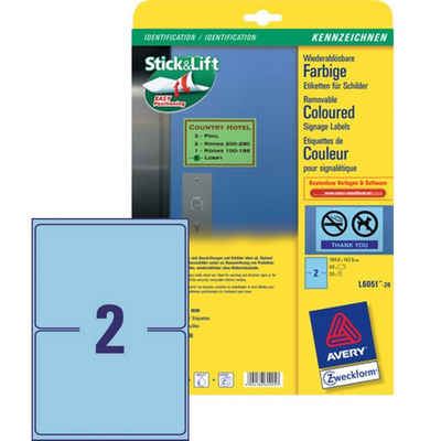 Avery Zweckform Etiketten 40x Etiketten Wiederablösbar Blau DIN A5, Selbstklebend Hinweis-Schilder Warn-Aufkleber für A4 Drucker
