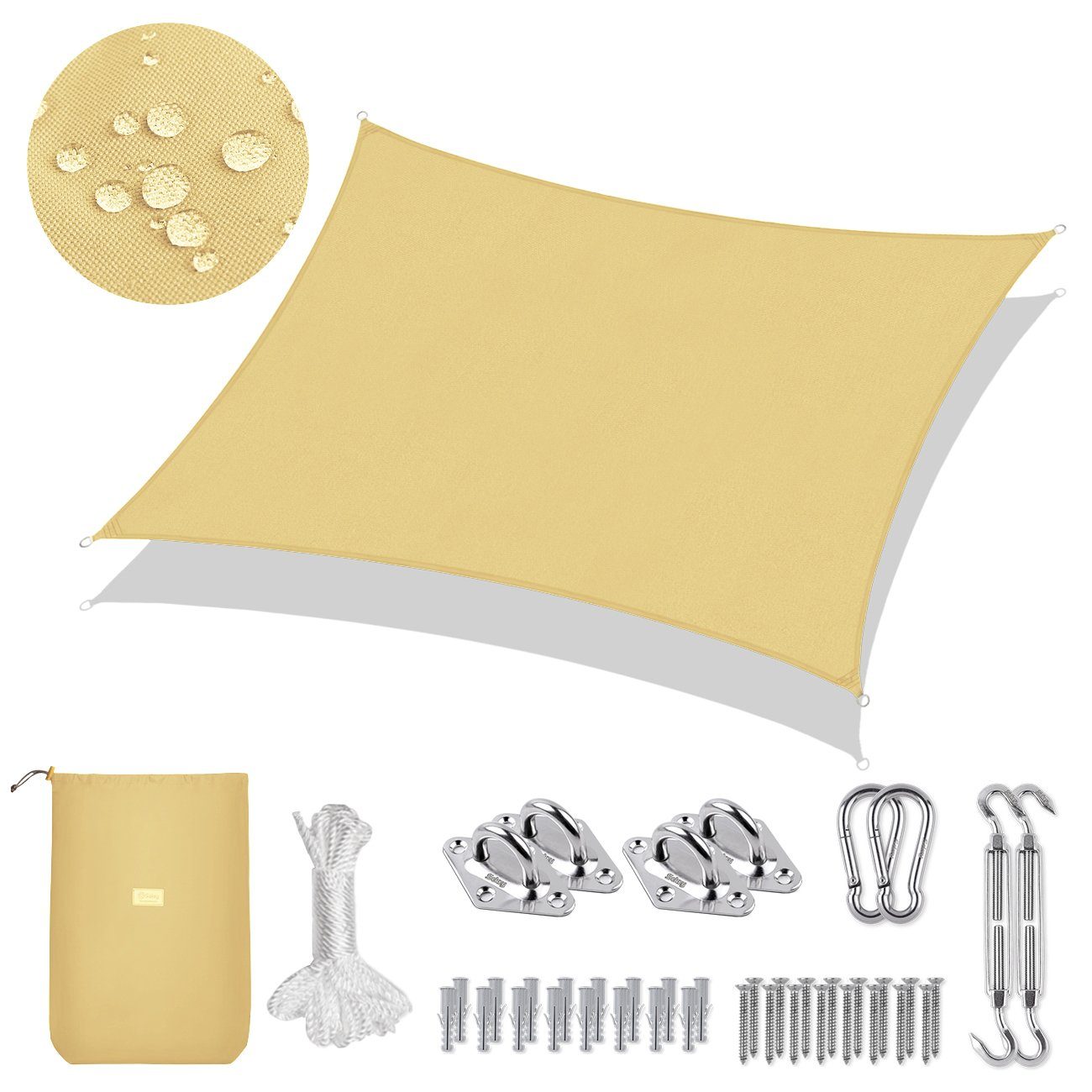 Balkon Windschutz Sand Sonnenschutzsegel Kit Sonnensegel mit Rechteckig Sekey