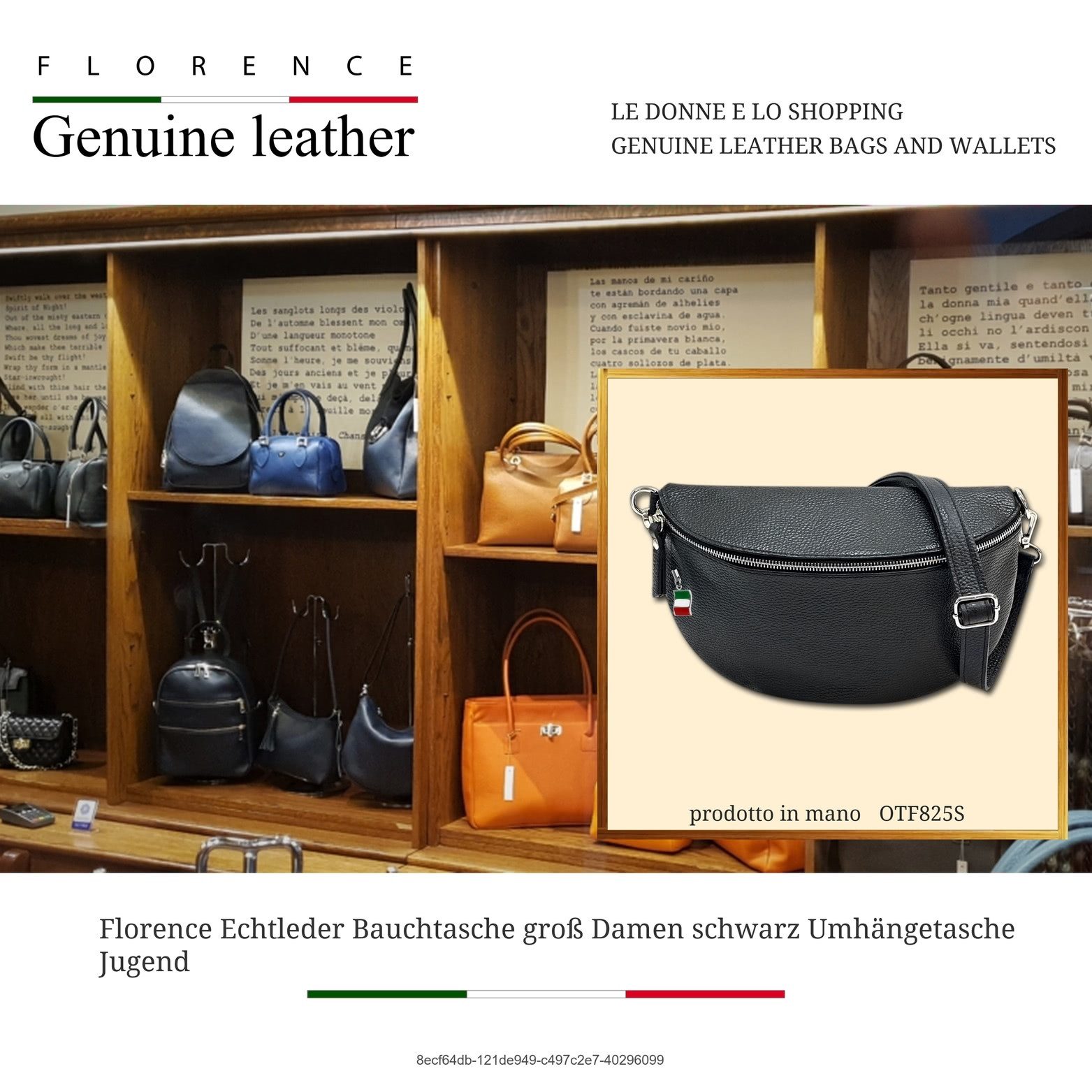 FLORENCE Gürteltasche Florence Echtleder Bauchtasche groß (Gürteltasche, Gürteltasche), Damen Tasche Echtes Leder schwarz, Made-In Italy