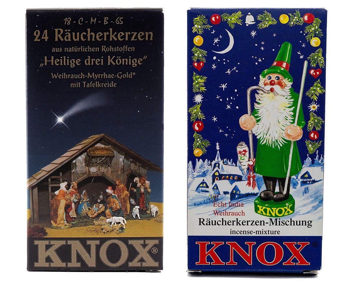 KNOX Duftkerze 2er Set: Weihnachtsmischung+Heil. 3 Könige, 48 Räucherkerzen der Größe M - Made in Germany
