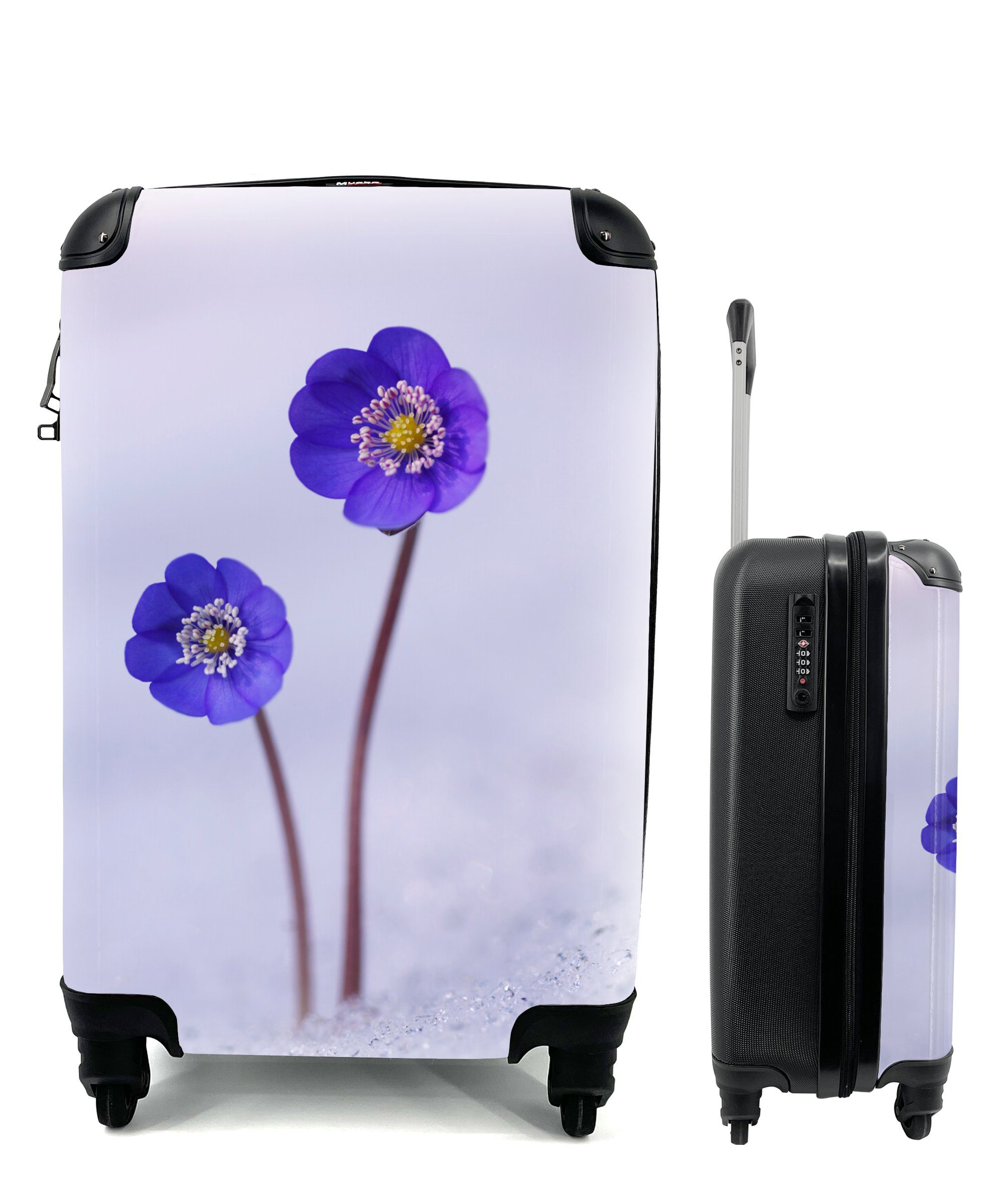 Lila, - Handgepäckkoffer Reisekoffer für mit Schnee Trolley, Reisetasche - Handgepäck 4 Blumen MuchoWow Ferien, rollen, Rollen,