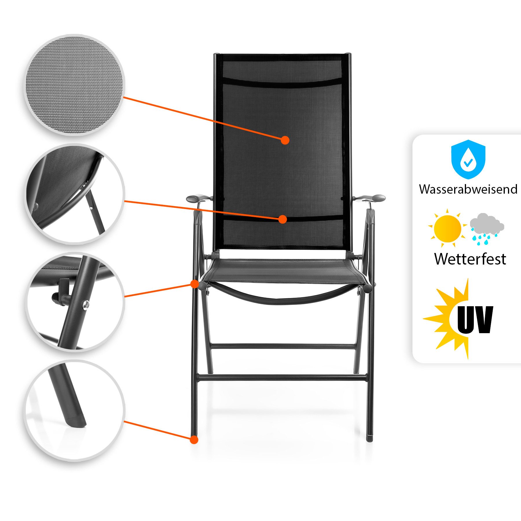BigDean Gartenstuhl klappbar – bis 120 kg – 7-fach verstellbare Lehne – Balkon & Garten (Packung, 2 St), Belastbar, Vielseitig, Verstellbar, Robust, Wetterfest, – Bild 5 von 5