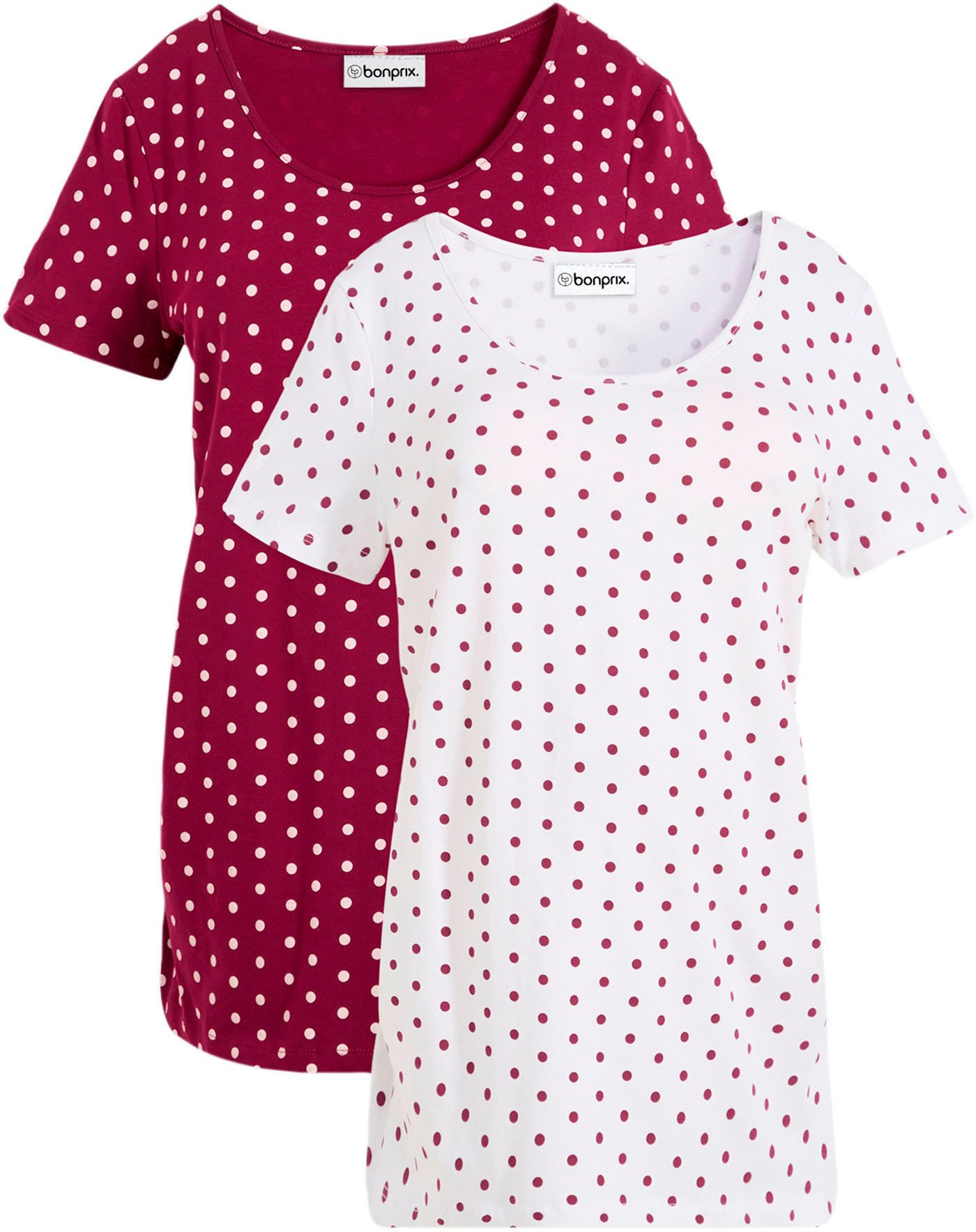 bonprix Umstandsshirt (Packung, 2-tlg) figurbetonte Passform, seitliche Raffungen, gepunktetes Design
