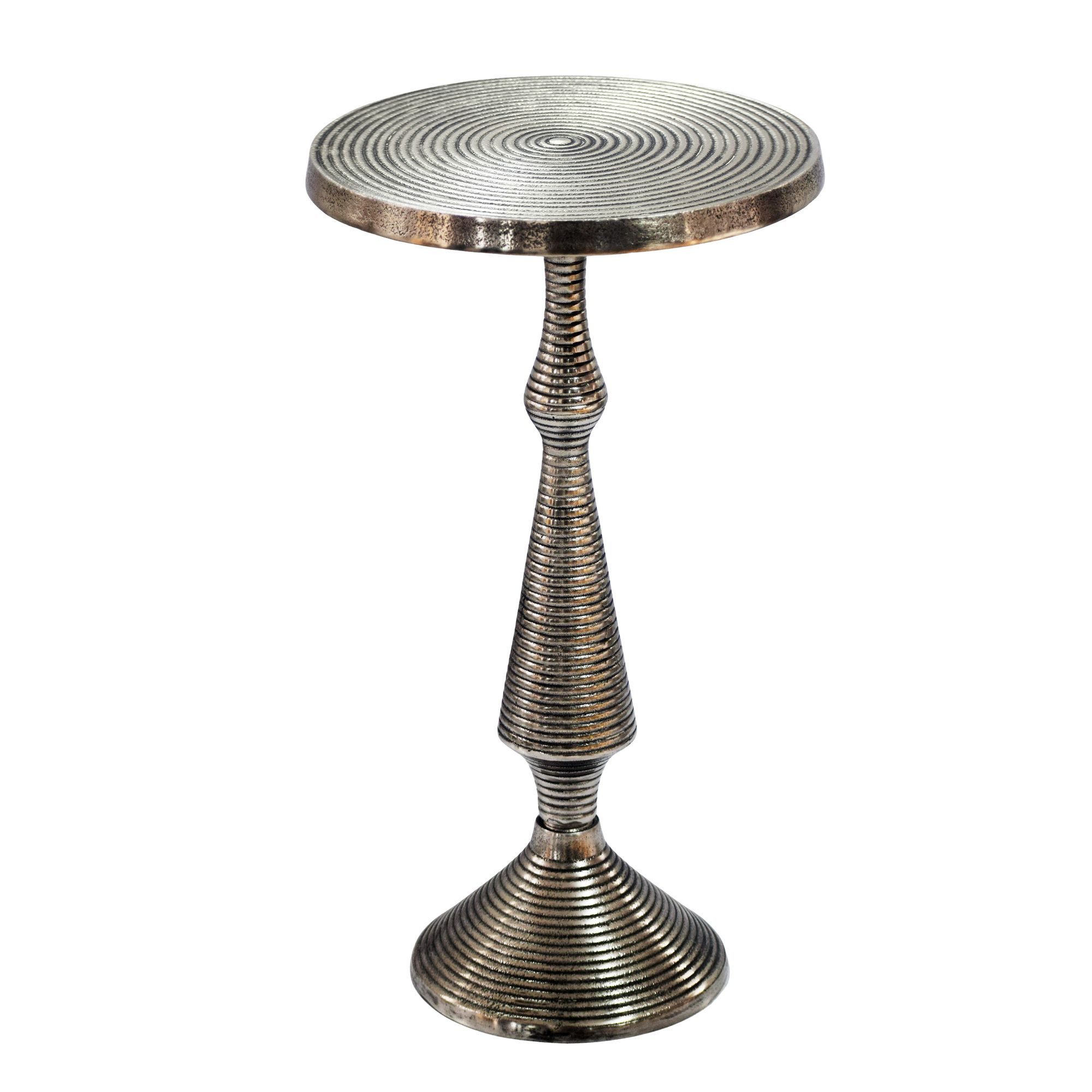 Wohnling Beistelltisch WL7.602 Alu Silber 30cm Metall Couchtisch Wohnzimmertisch Dekotisch (Extravaganter Tisch in feiner Rillenoptik), Komplett aus robustem Aluminium gefertigt