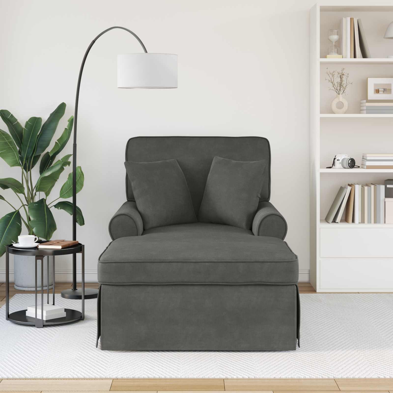 vidaXL Chaiselongue Chaise Lounge mit Rock mit Kissen 3 pcs Dunkelgrau Cordstoff, 3 Teile