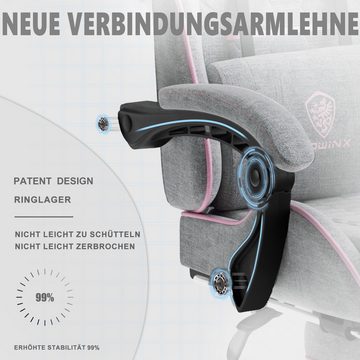 Dowinx Gaming-Stuhl Mit Stoff bezogenes Federkissen mit massierender Kopfstütze, ergonomisch, mit Fußstütze, Grau
