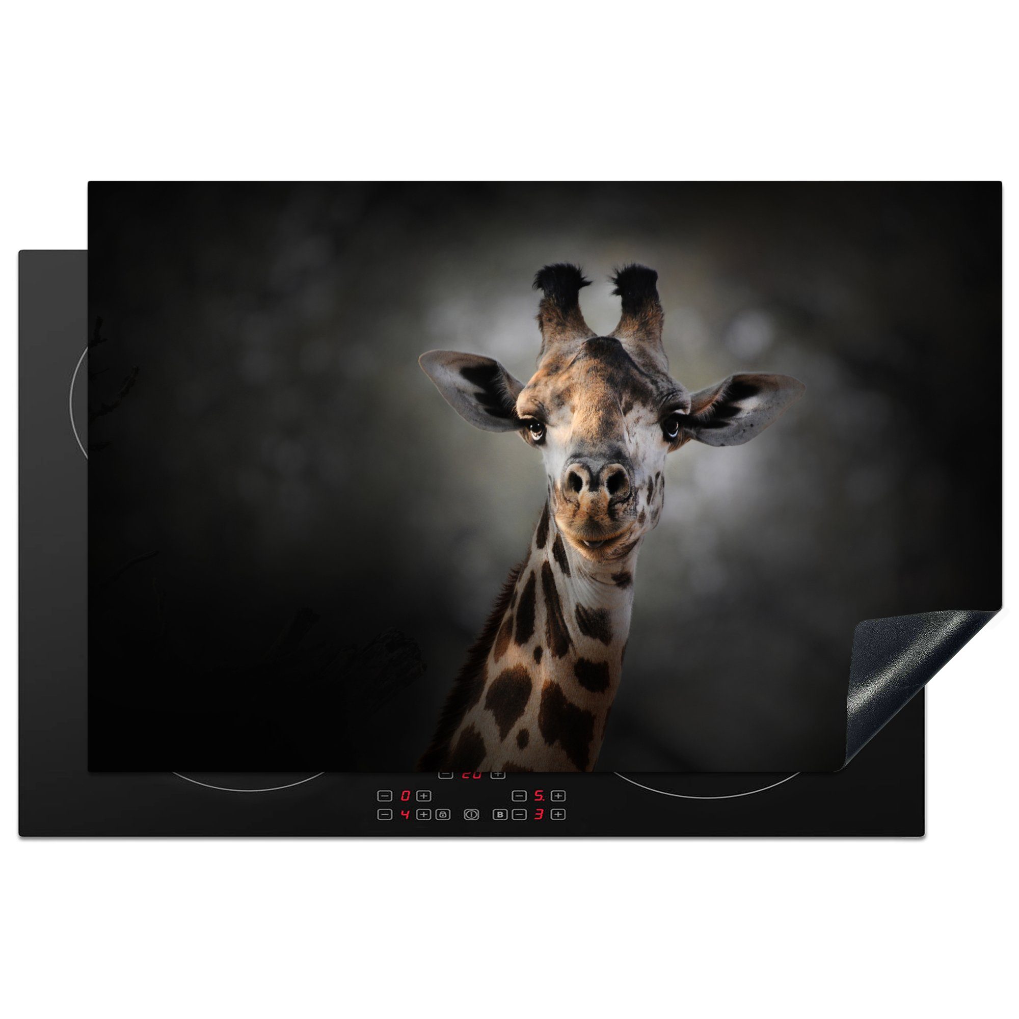 MuchoWow Herdblende-/Abdeckplatte Giraffe - Ceranfeldabdeckung Vinyl, tlg), für Schutz (1 cm, die Tiere, küche, 81x52 Induktionskochfeld Dunkelheit 