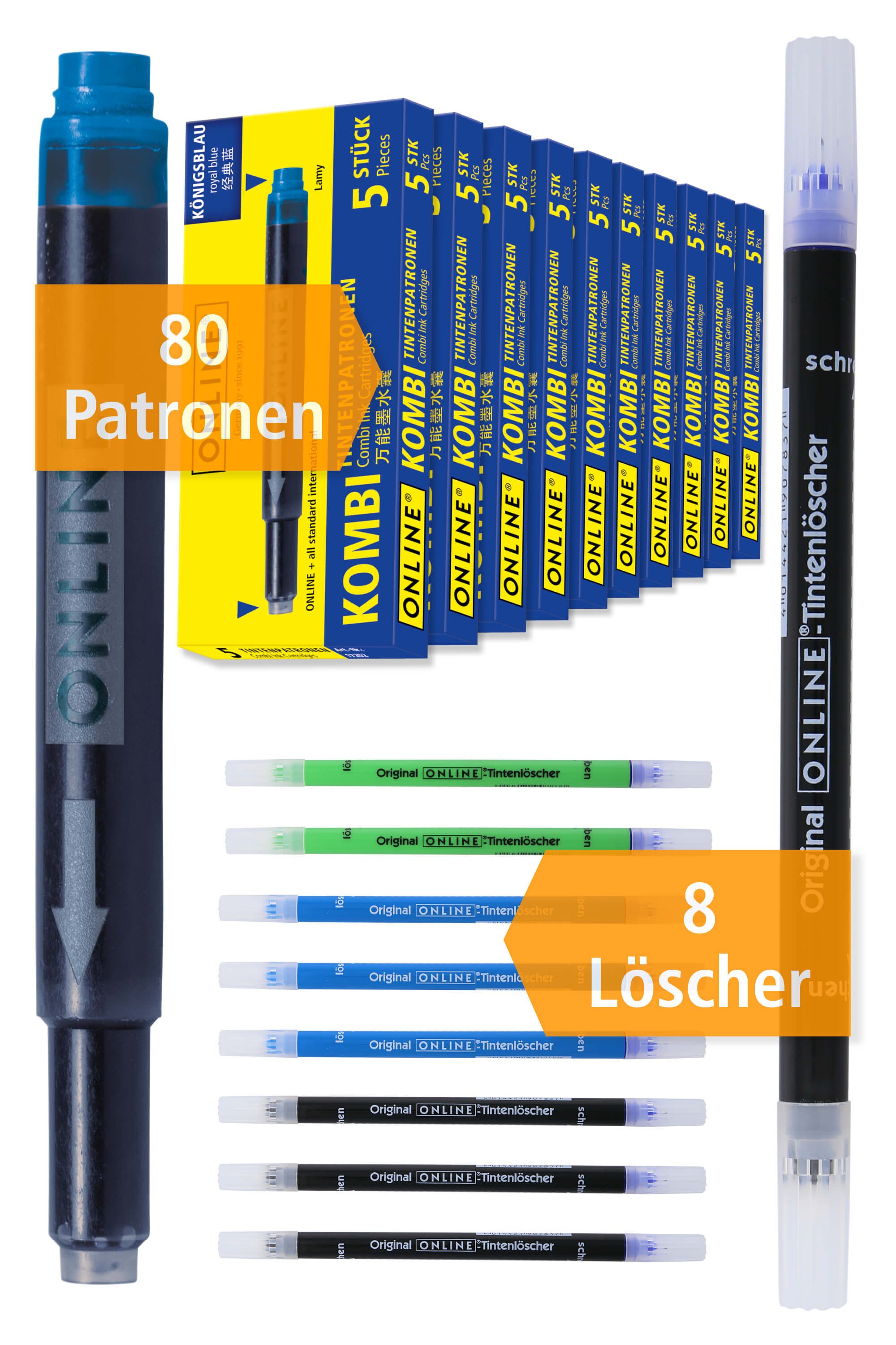 Online Pen 80x Tintenpatronen & 8 Tintenkiller Tintenpatrone (Universal-Füllhalter Патроны auch passend für LAMY, Pelikan, etc., Füller Патроны & Löscher Vorteilspack)