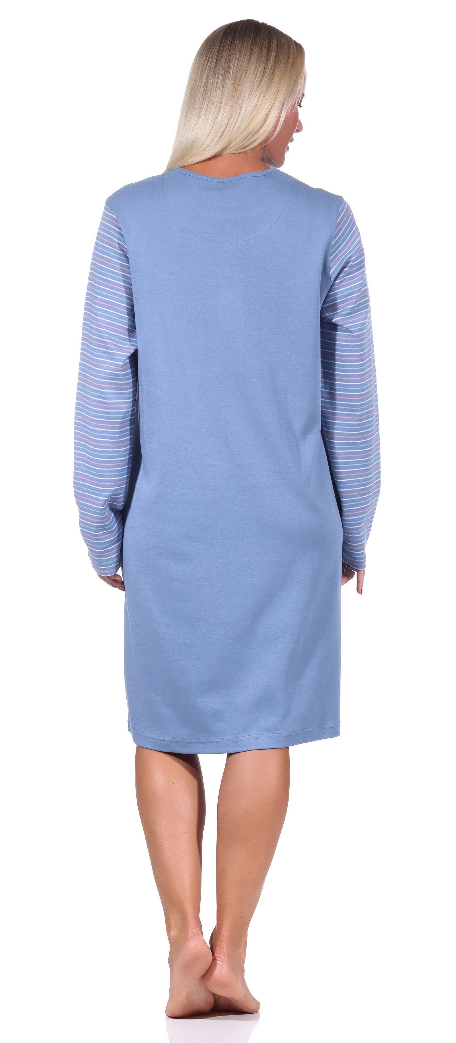 in Normann Damen Nachthemd Kuschel blau Qualität Nachthemd langarm Interlock