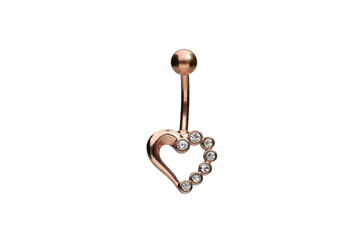 Bauchnabelpiercing Chirurgenstahl Bananabell mit Brass-Design HERZ + KRISTALLE