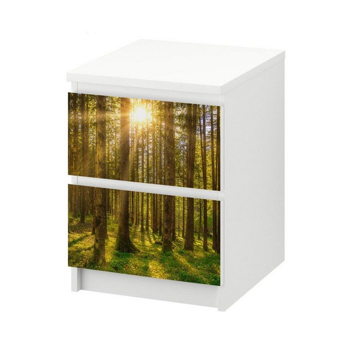 MyMaxxi Möbelfolie MyMaxxi - Klebefolie Möbel kompatibel mit IKEA Malm Kommode - Motiv Waldlichtung im Frühling - Möbelfolie selbstklebend - Dekofolie Tattoo Aufkleber Folie - Warm Bäume Wald
