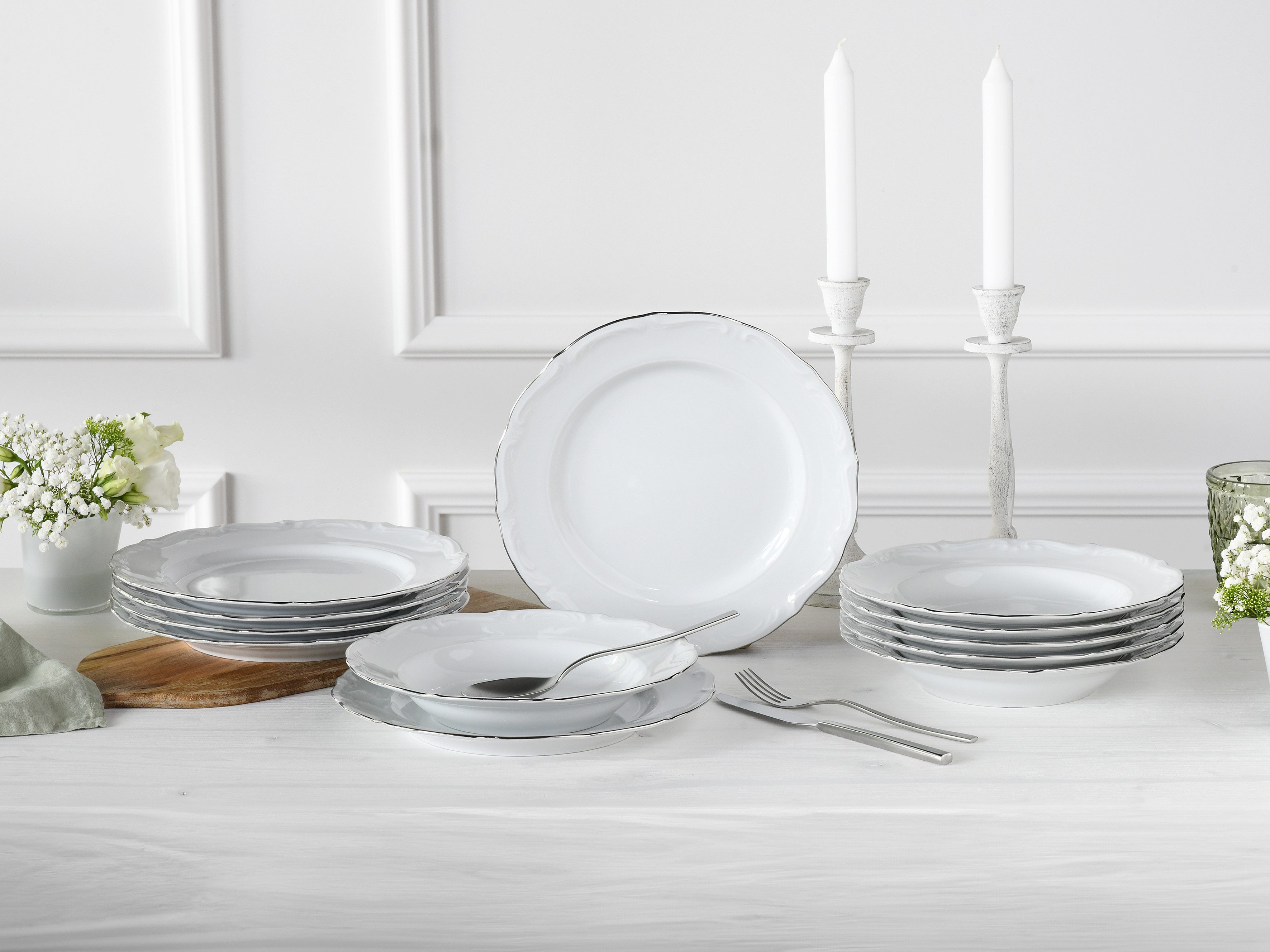 CreaTable Tafelservice Maria Theresia, Tafel-Service 12-tlg (12-tlg), 6 Personen, Porzellan, Teller Set, Traditionelle Porzellanform